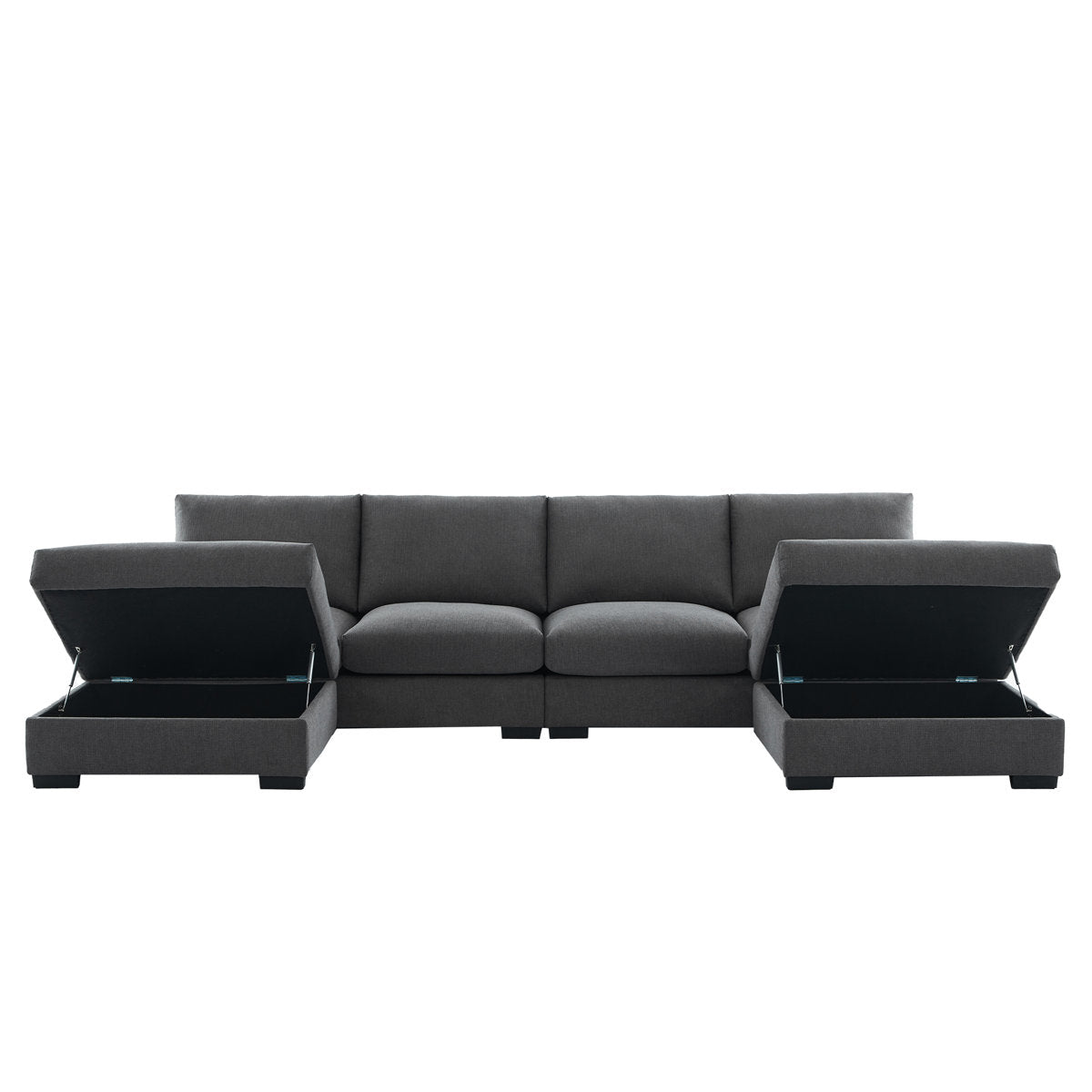 6-piece Wide Arm U shaped Upholstered Modular Sofa With Storage Ottoman