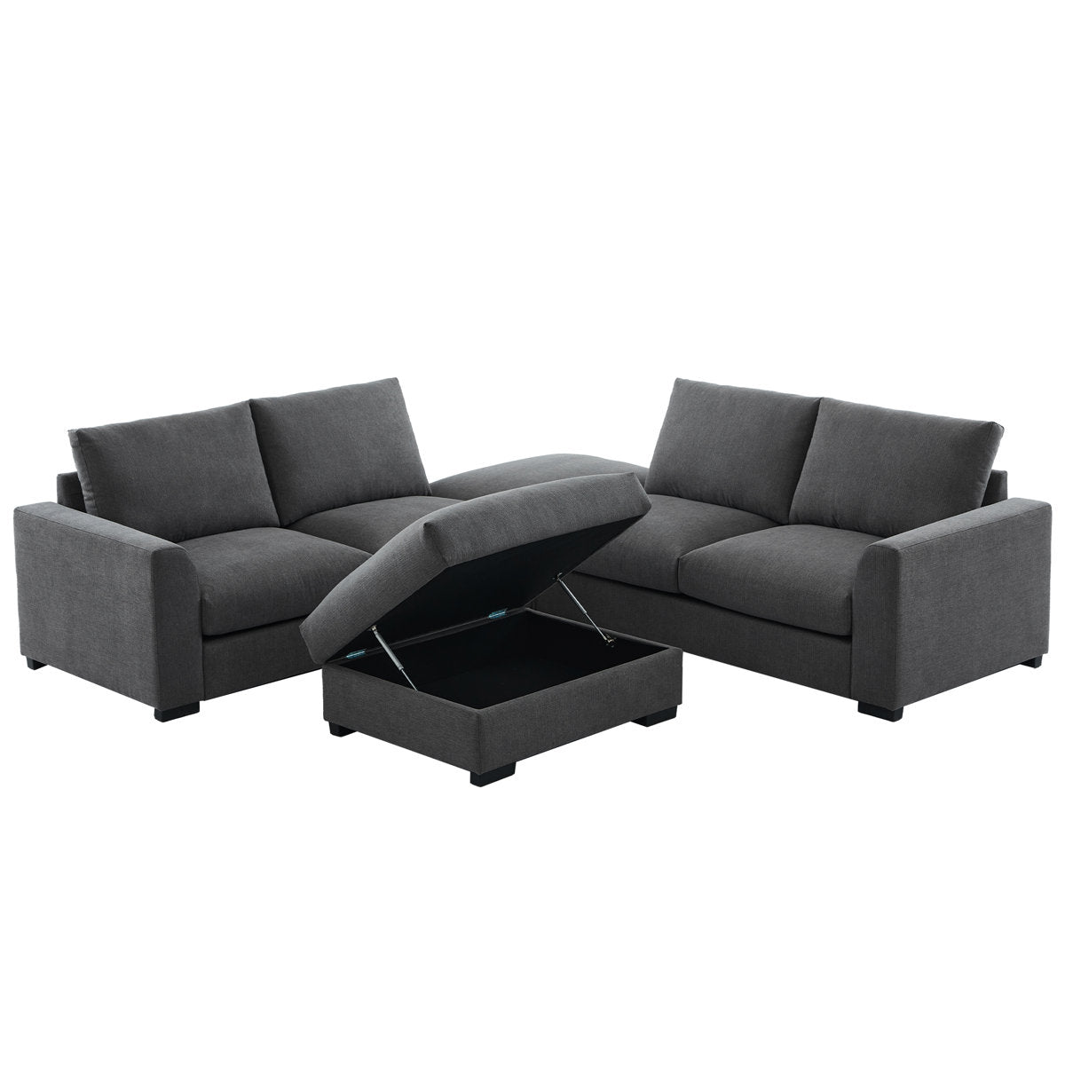 6-piece Wide Arm U shaped Upholstered Modular Sofa With Storage Ottoman