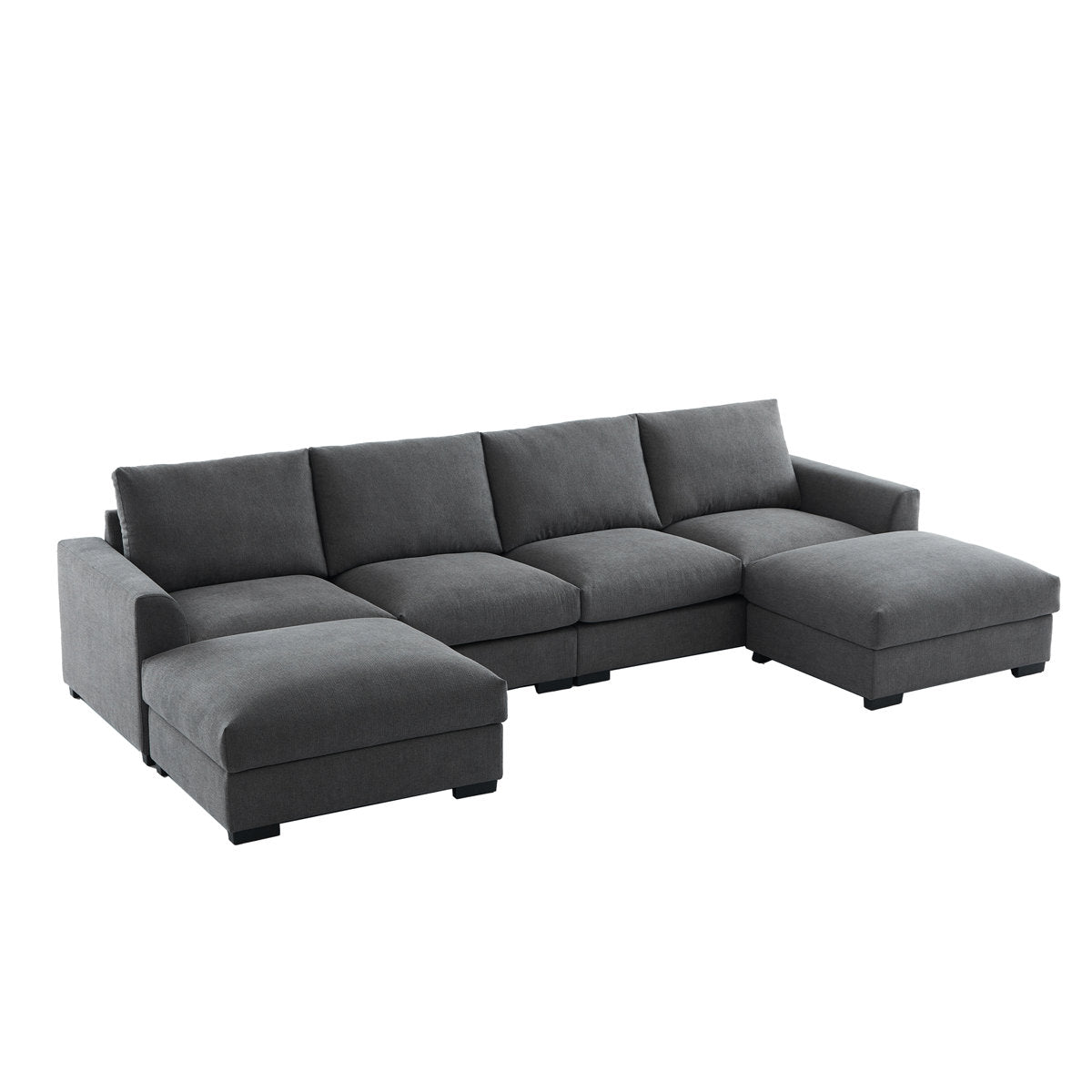 6-piece Wide Arm U shaped Upholstered Modular Sofa With Storage Ottoman