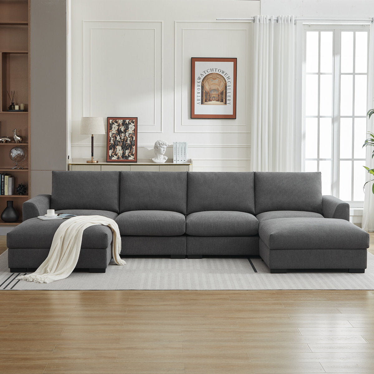 6-piece Wide Arm U shaped Upholstered Modular Sofa With Storage Ottoman