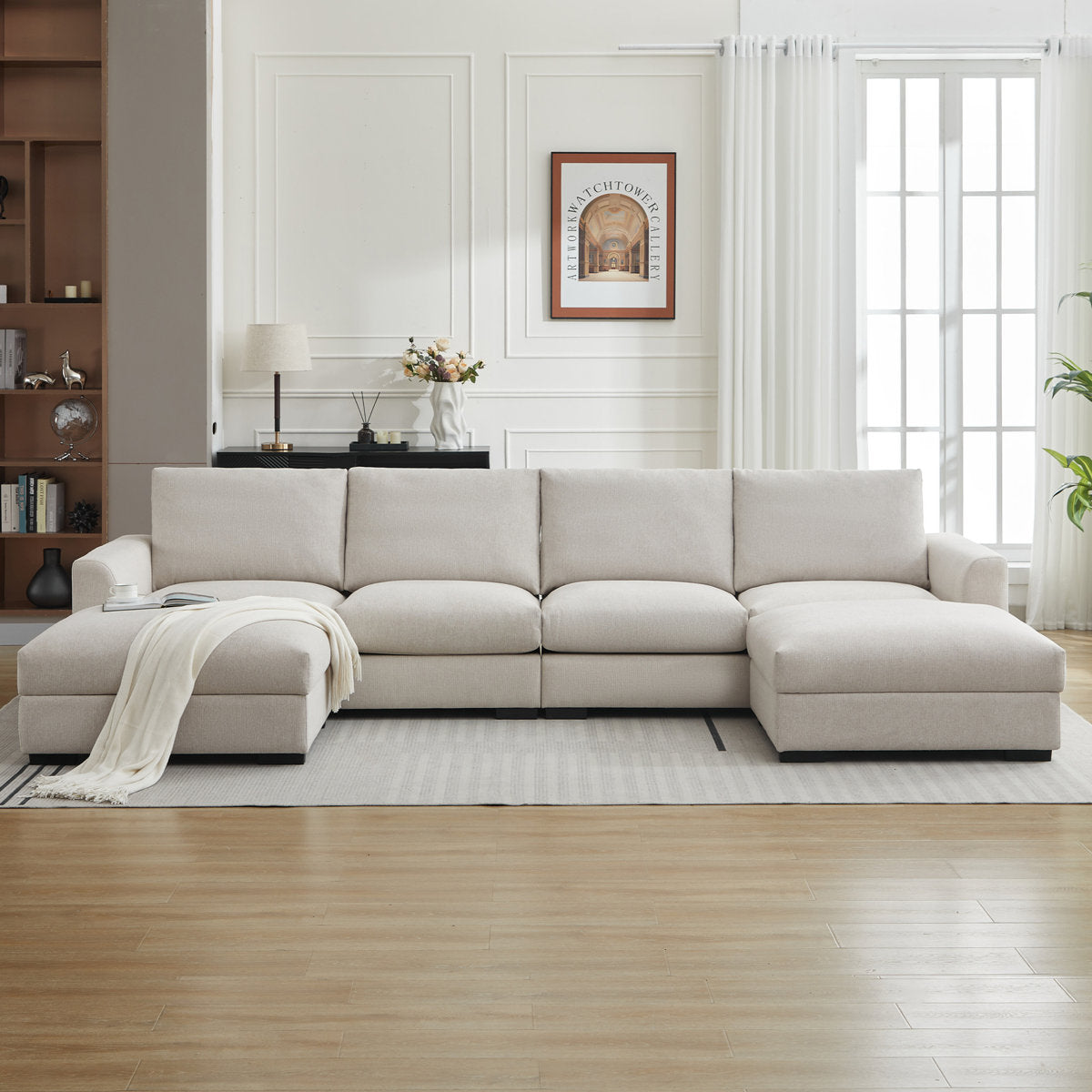 6-piece Wide Arm U shaped Upholstered Modular Sofa With Storage Ottoman