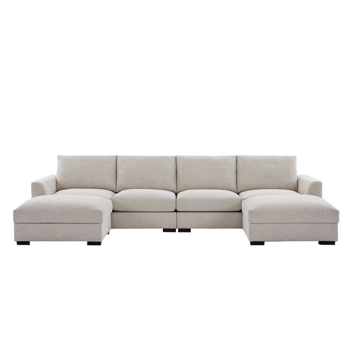 6-piece Wide Arm U shaped Upholstered Modular Sofa With Storage Ottoman
