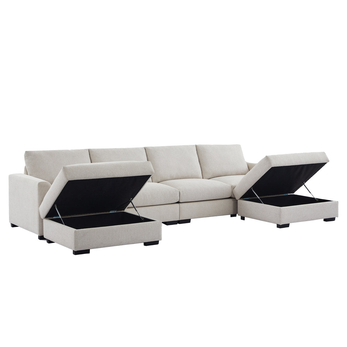 6-piece Wide Arm U shaped Upholstered Modular Sofa With Storage Ottoman