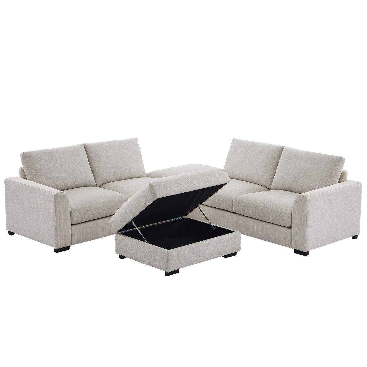 6-piece Wide Arm U shaped Upholstered Modular Sofa With Storage Ottoman