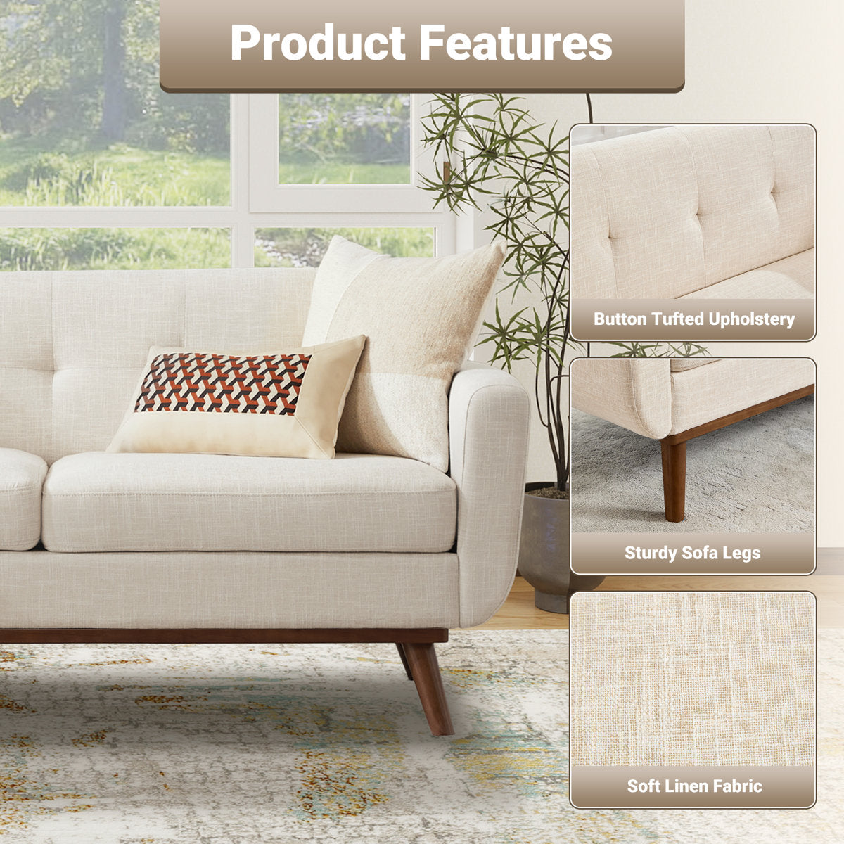 65" W Loveseat Sofa With 2 Armchair Accent Chair