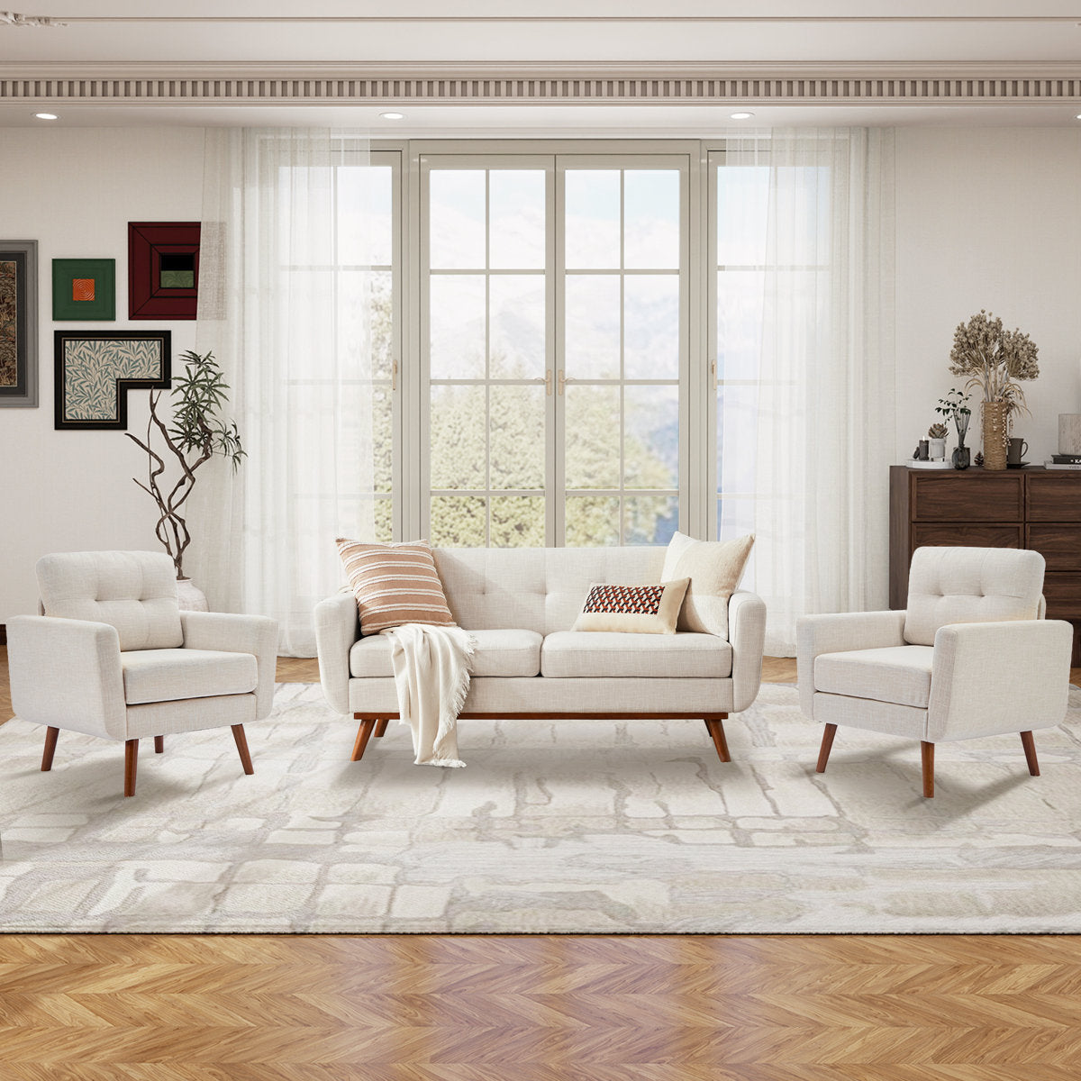 65" W Loveseat Sofa With 2 Armchair Accent Chair