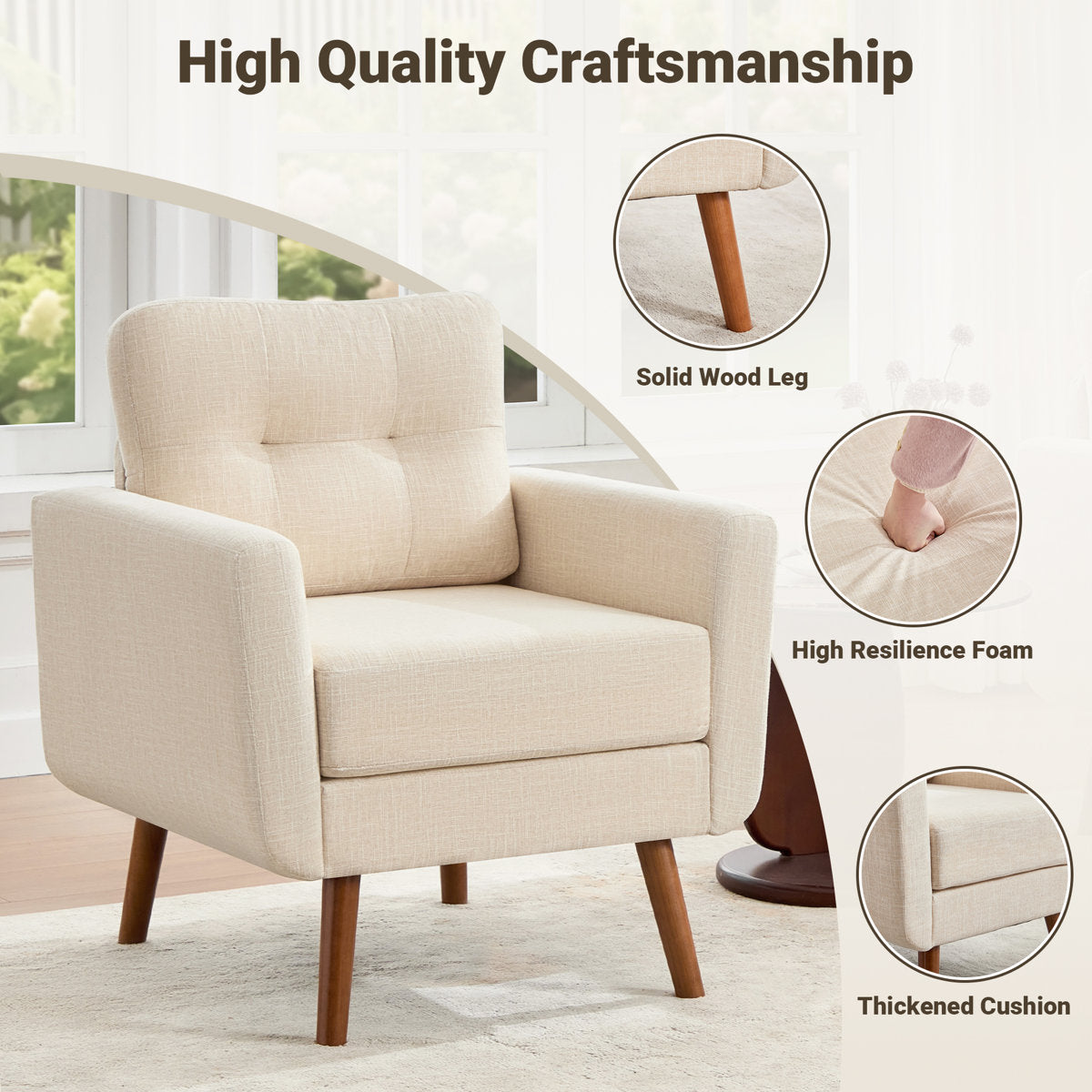 65" W Loveseat Sofa With 2 Armchair Accent Chair