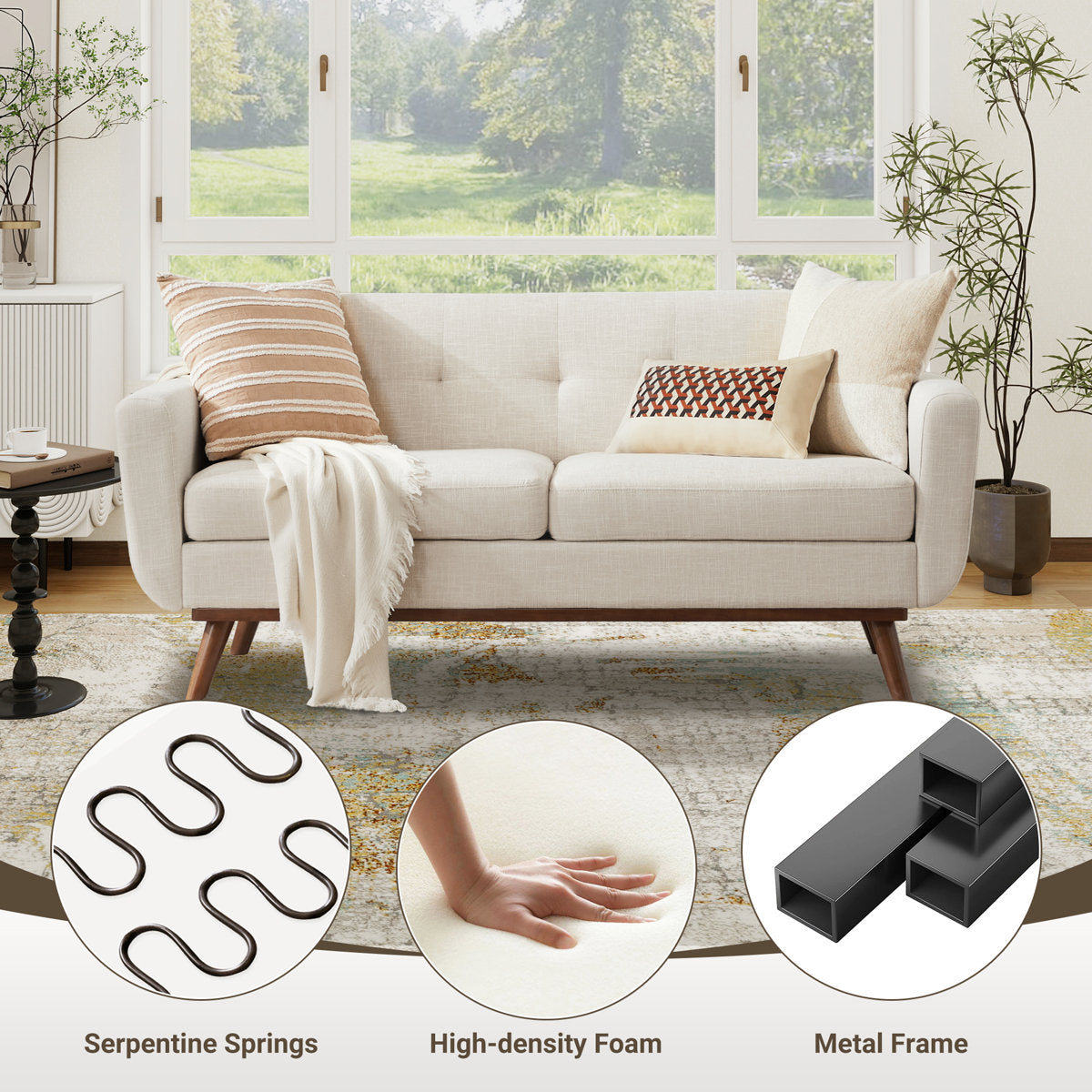 65" W Loveseat Sofa With 2 Armchair Accent Chair