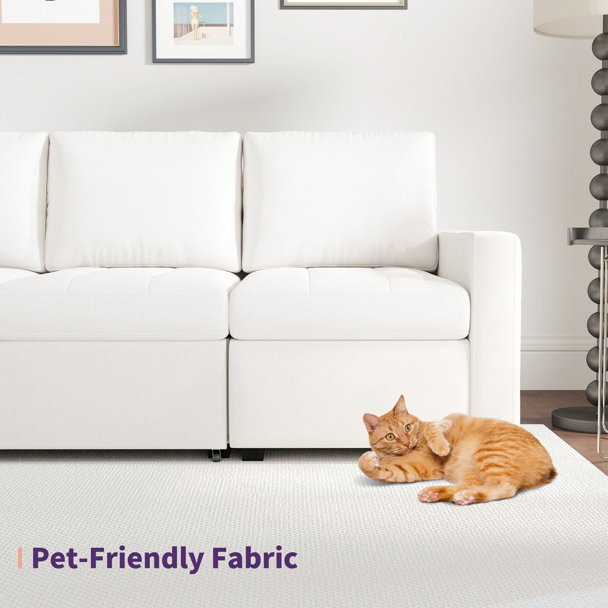 7-Piece U-Shaped Sectional Sofa Bed Pull Out Sleeper Couch With Storage Ottoman