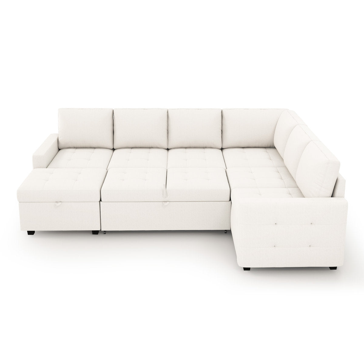 7-Piece U-Shaped Sectional Sofa Bed Pull Out Sleeper Couch With Storage Ottoman