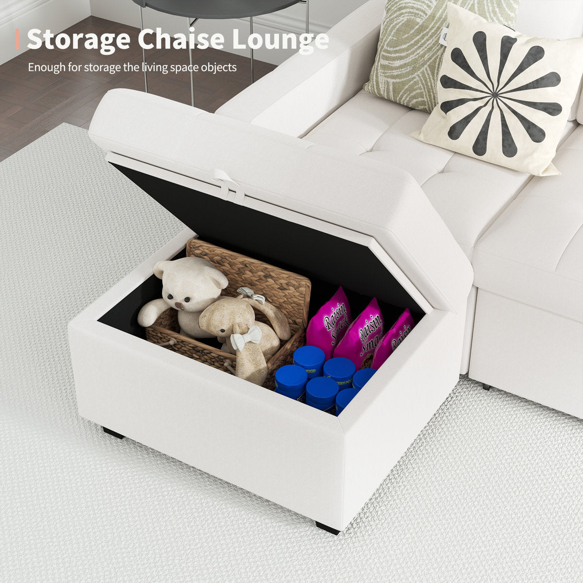 7-Piece U-Shaped Sectional Sofa Bed Pull Out Sleeper Couch With Storage Ottoman