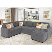 7-Piece U-Shaped Sectional Sofa Bed Pull Out Sleeper Couch With Storage Ottoman