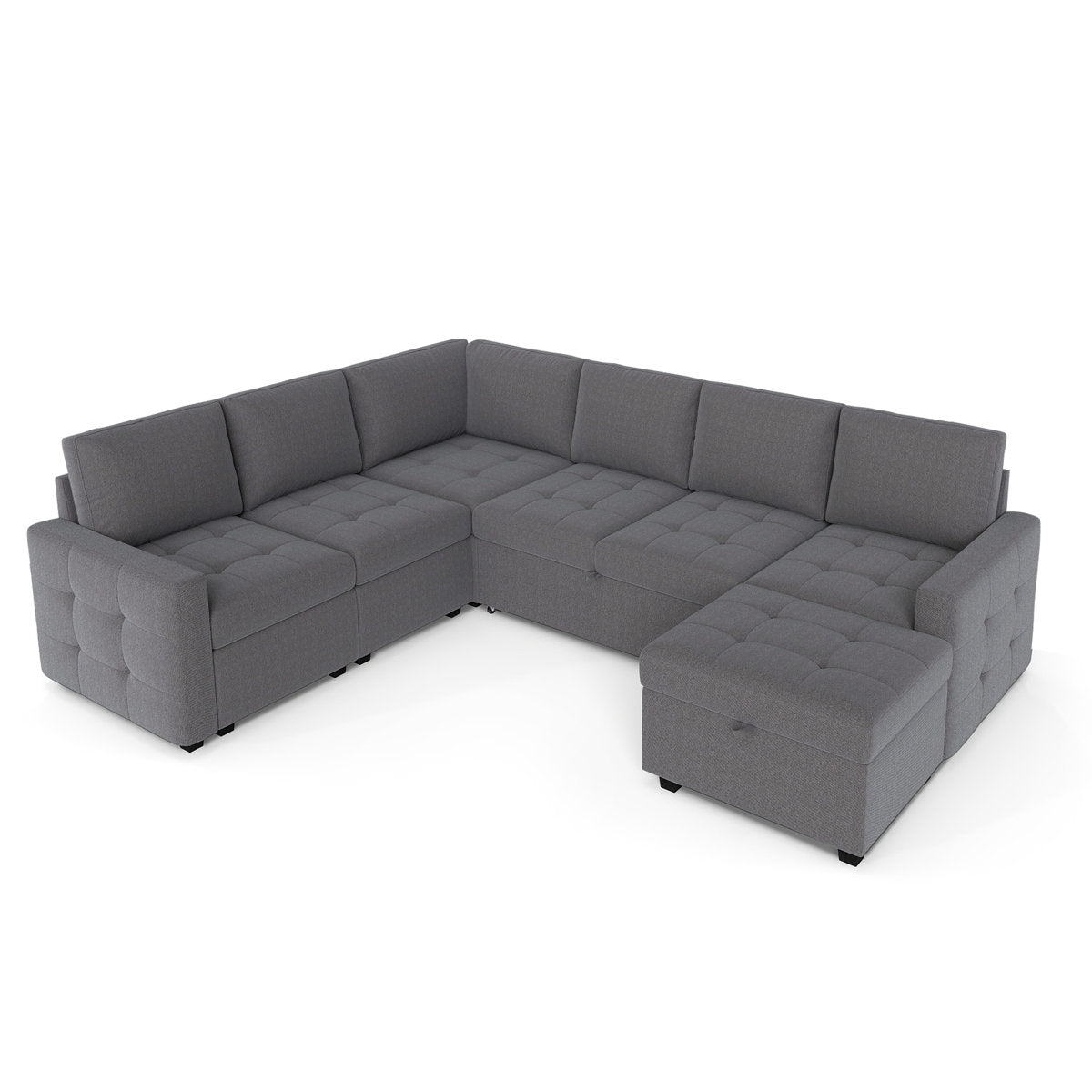 7-Piece U-Shaped Sectional Sofa Bed Pull Out Sleeper Couch With Storage Ottoman