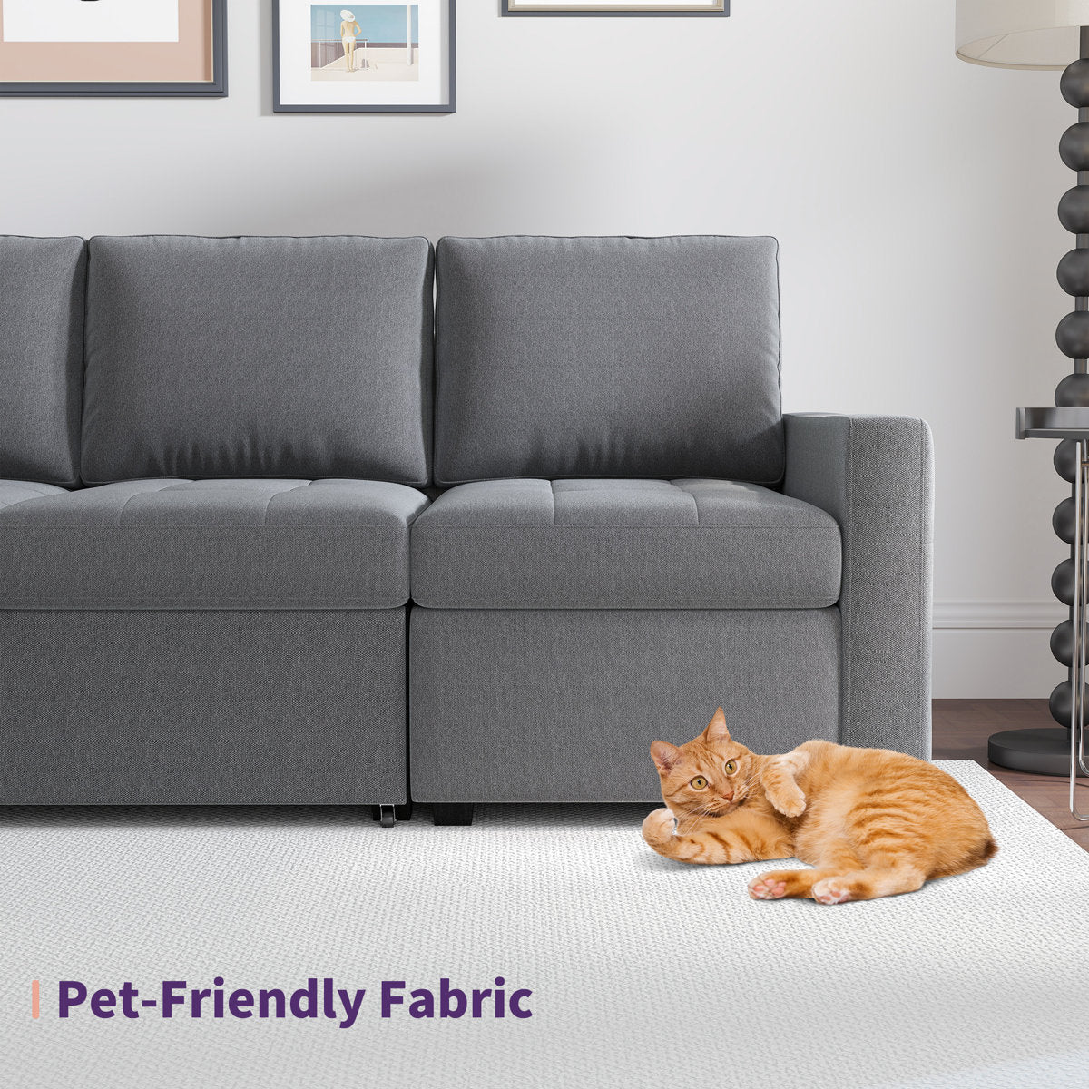 7-Piece U-Shaped Sectional Sofa Bed Pull Out Sleeper Couch With Storage Ottoman