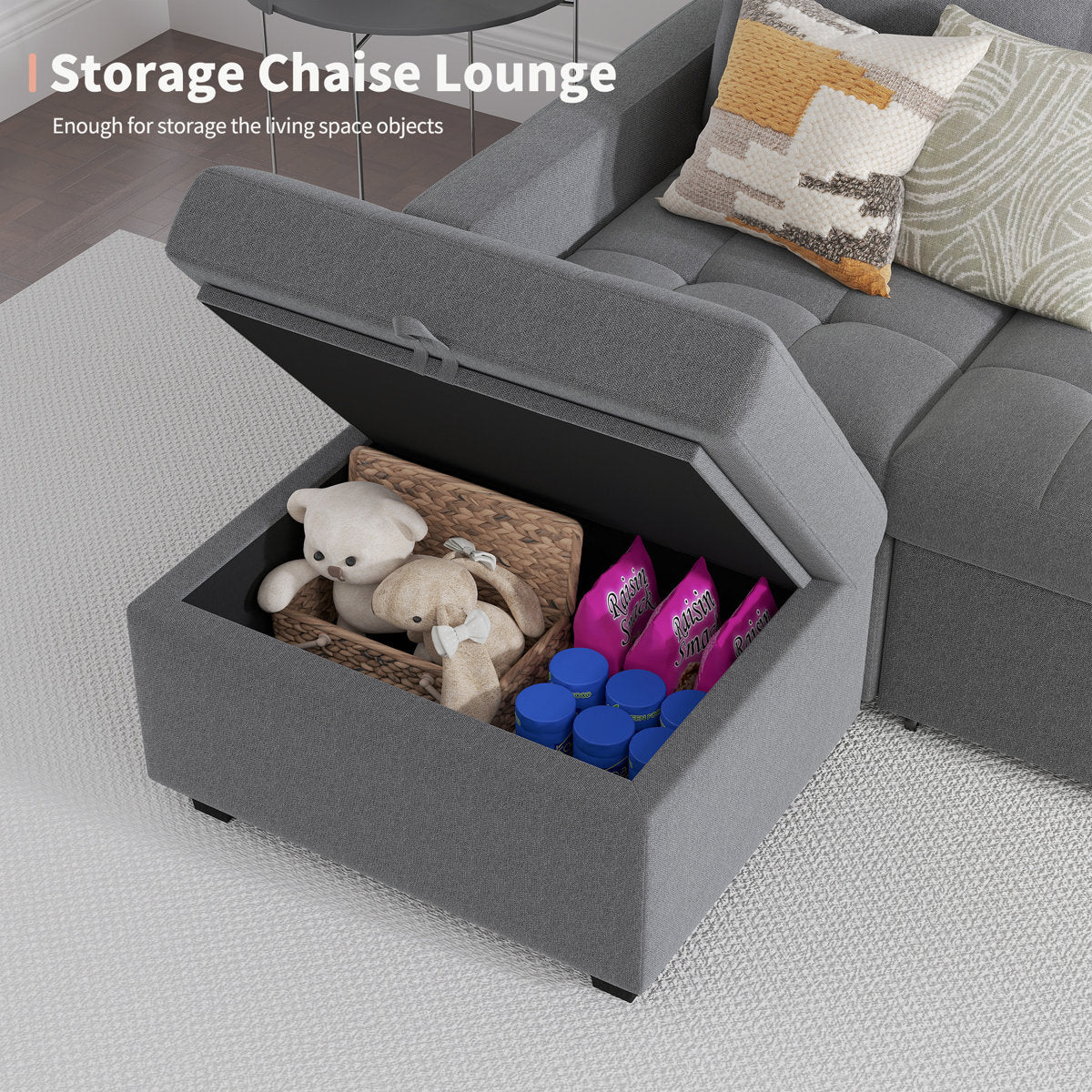 7-Piece U-Shaped Sectional Sofa Bed Pull Out Sleeper Couch With Storage Ottoman