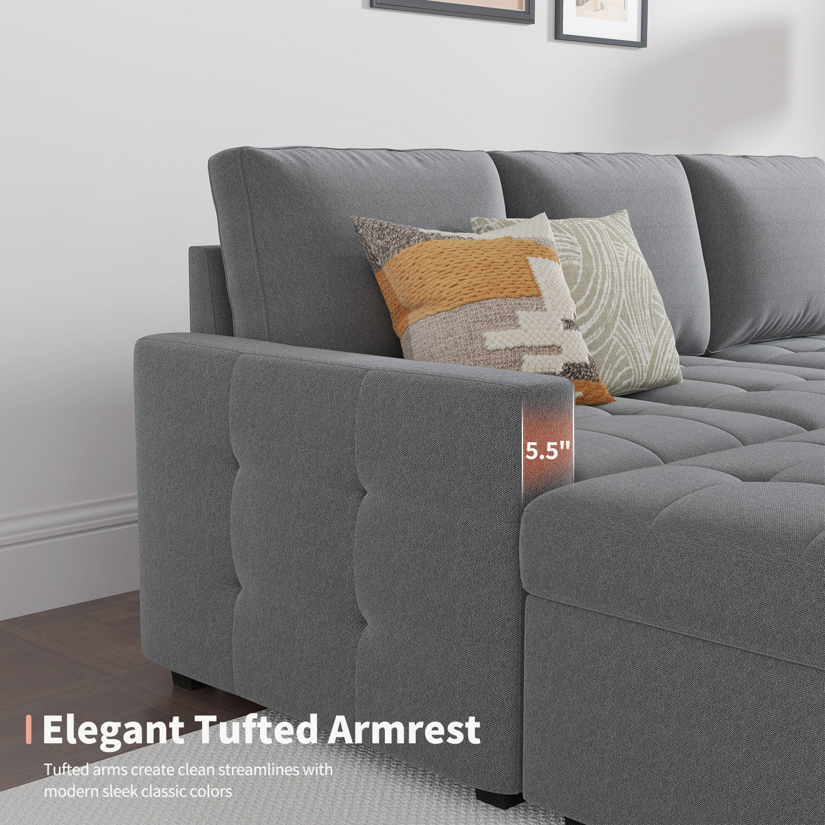 7-Piece U-Shaped Sectional Sofa Bed Pull Out Sleeper Couch With Storage Ottoman