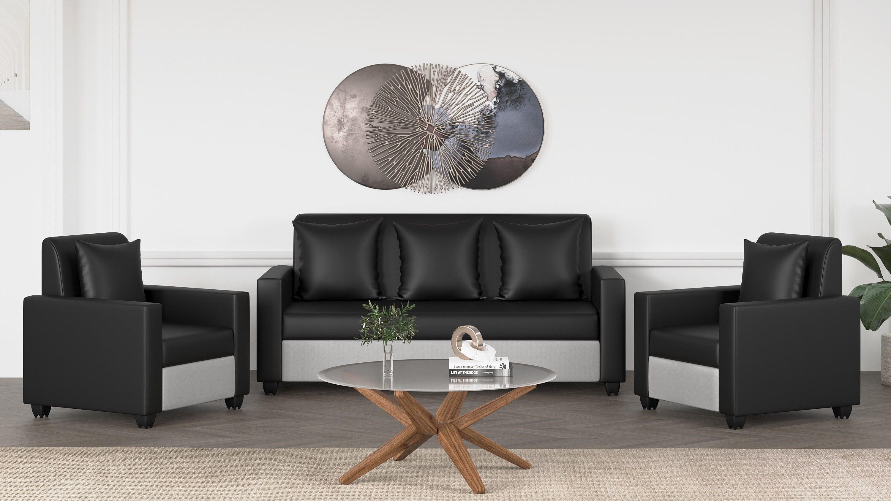 Westido 3 + 1 + 1 Sofa in Cream Brown Finish