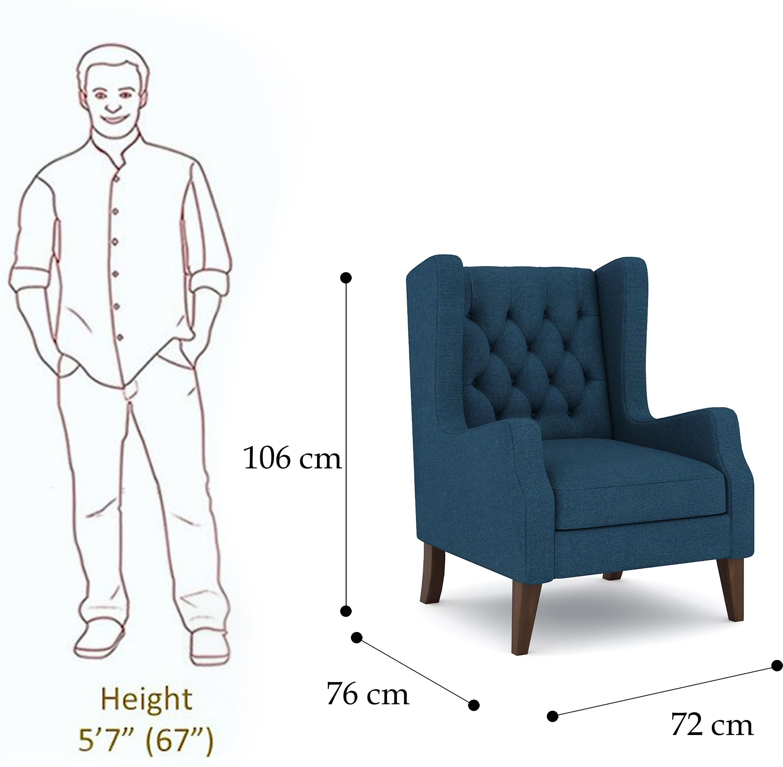 Westido Luxury 1 Seater Wing chair in Navy Blue