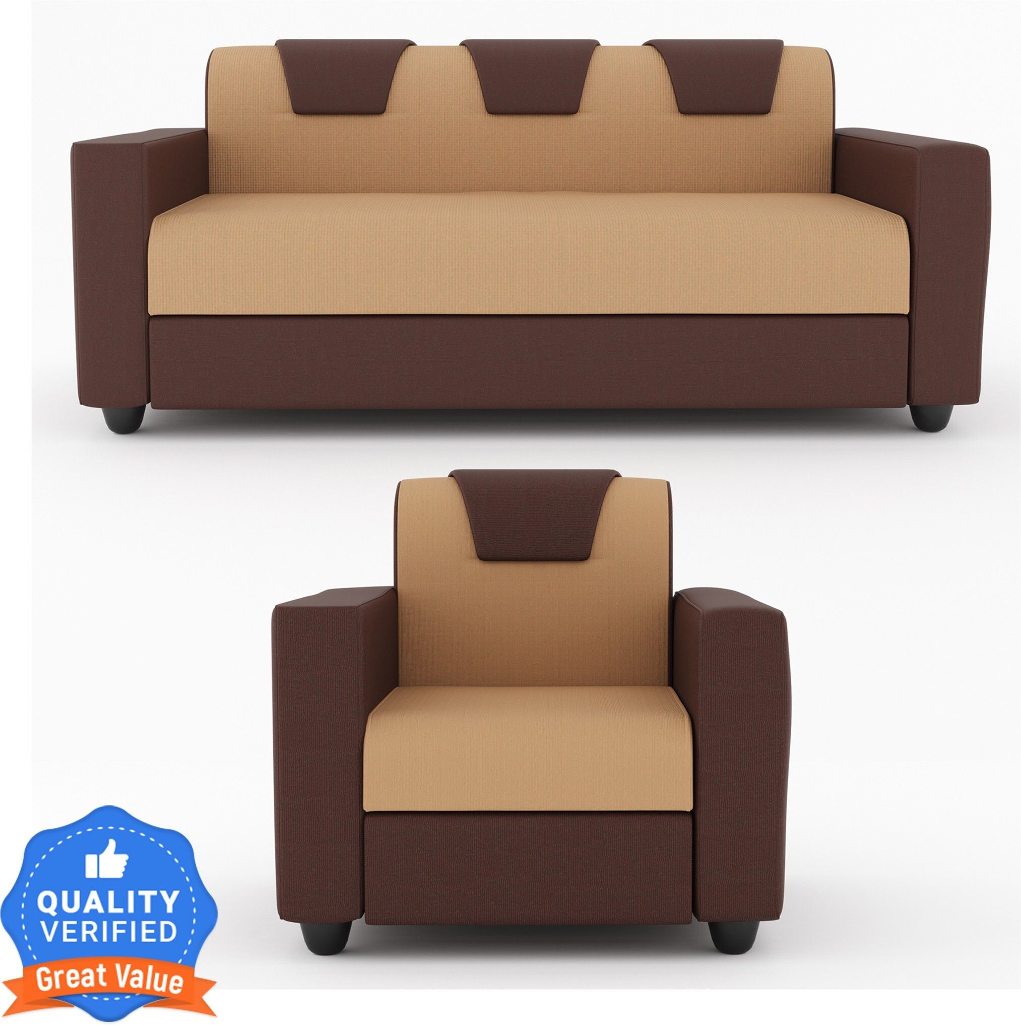 Westido 3 + 1 + 1 Sofa in Cream Brown Finish