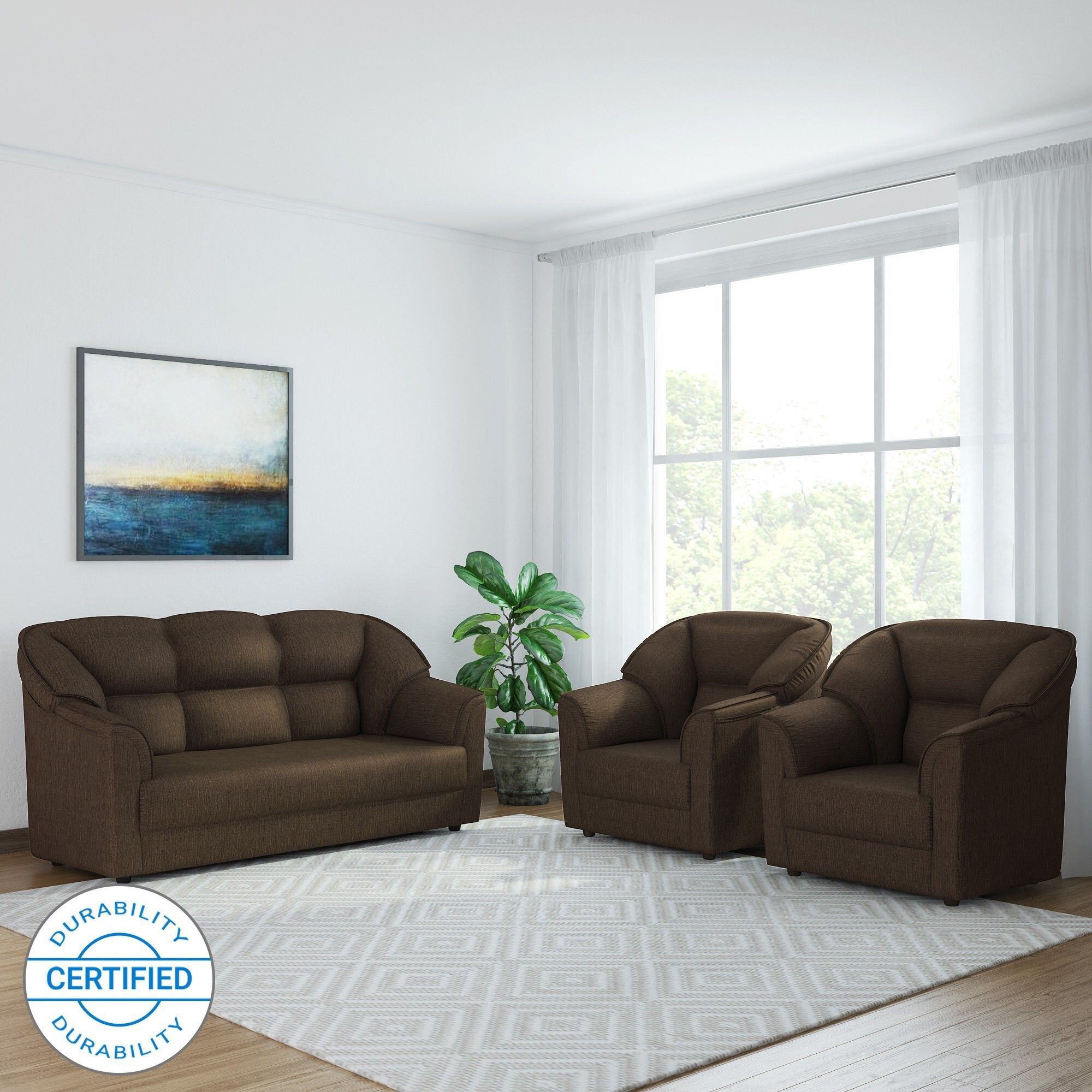 Westido Premium Cream Brown 3 + 1 + 1 Sofa Set