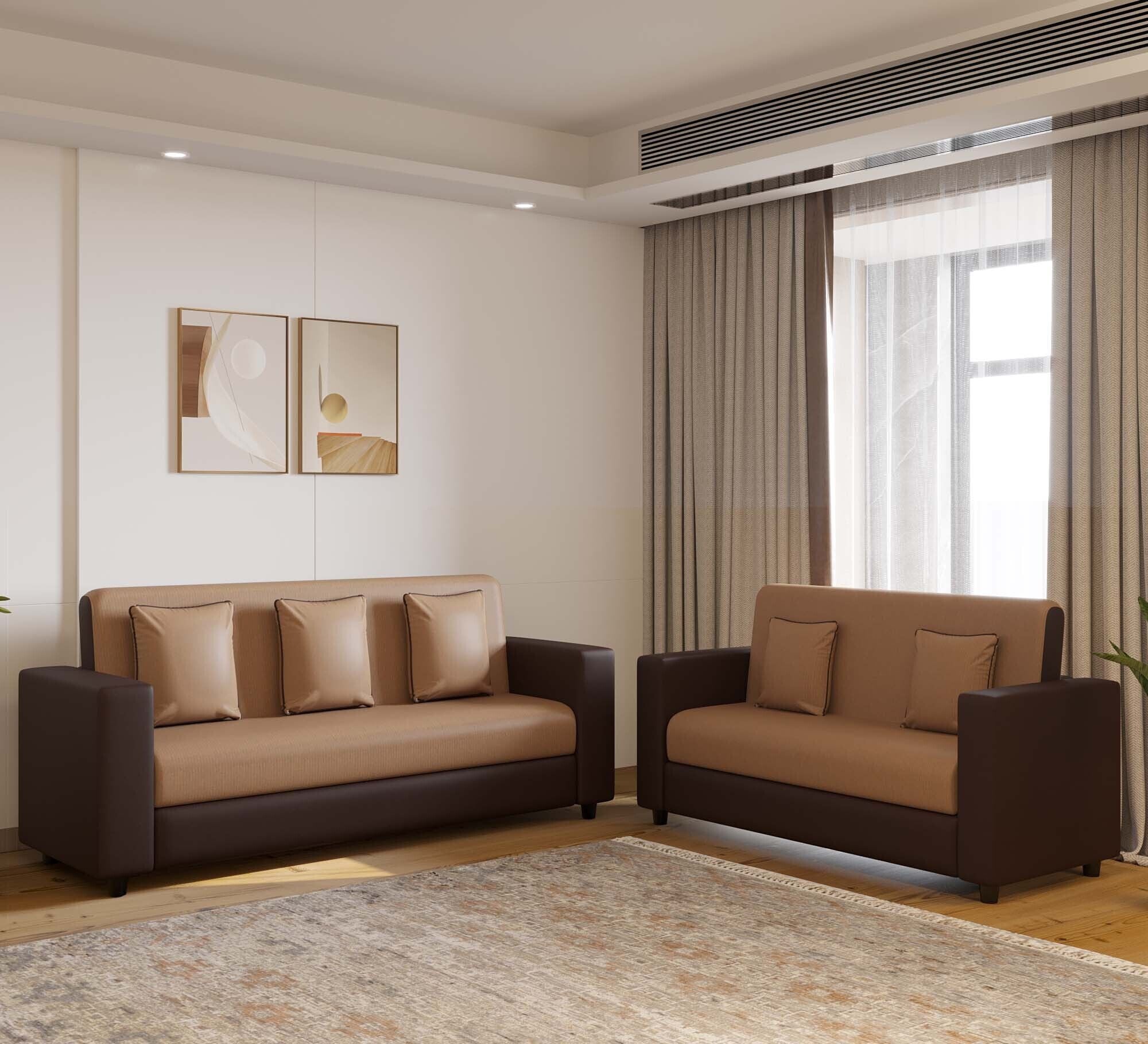 RECLINEX INDIA Modern 3 + 1 + 1 Sofa (Cream Brown)