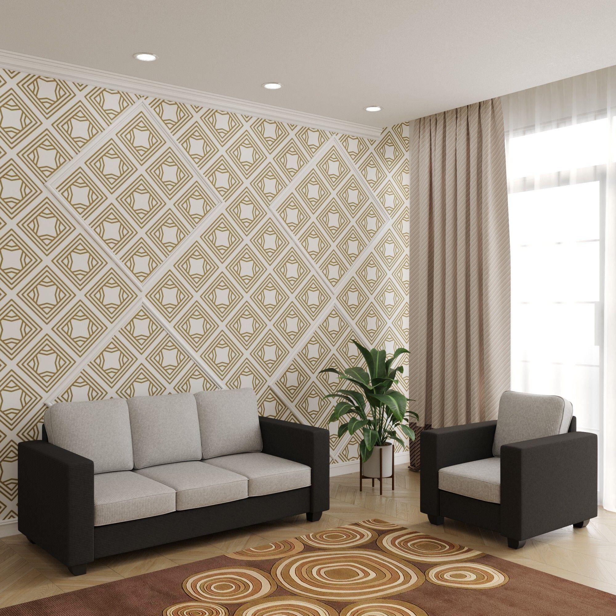 Westido 3 + 1 + 1 Sofa in Cream Brown Finish