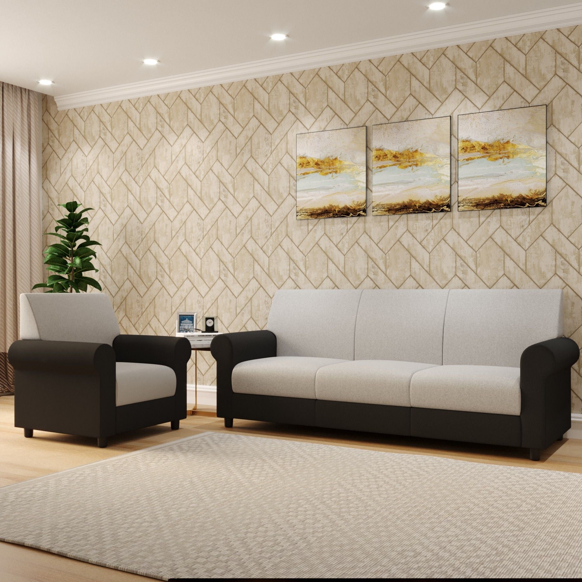 Westido Cream Brown 3 + 1 + 1 Living Room Sofa