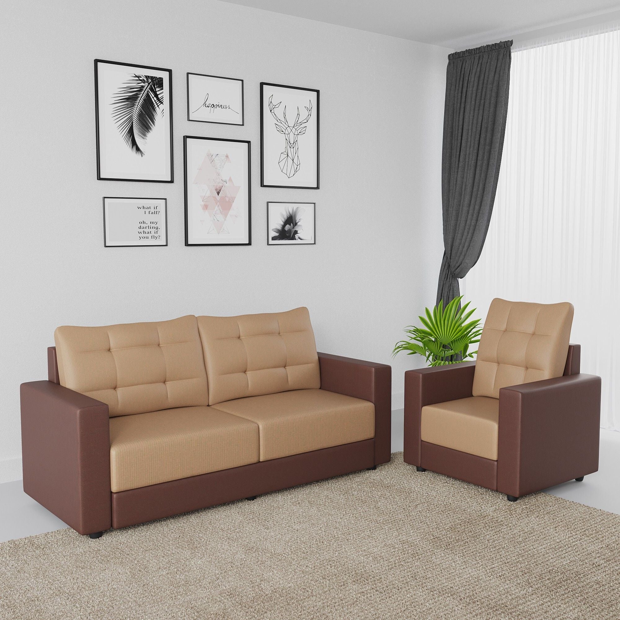 Cream Brown 3 + 1 + 1 Sofa by Westido