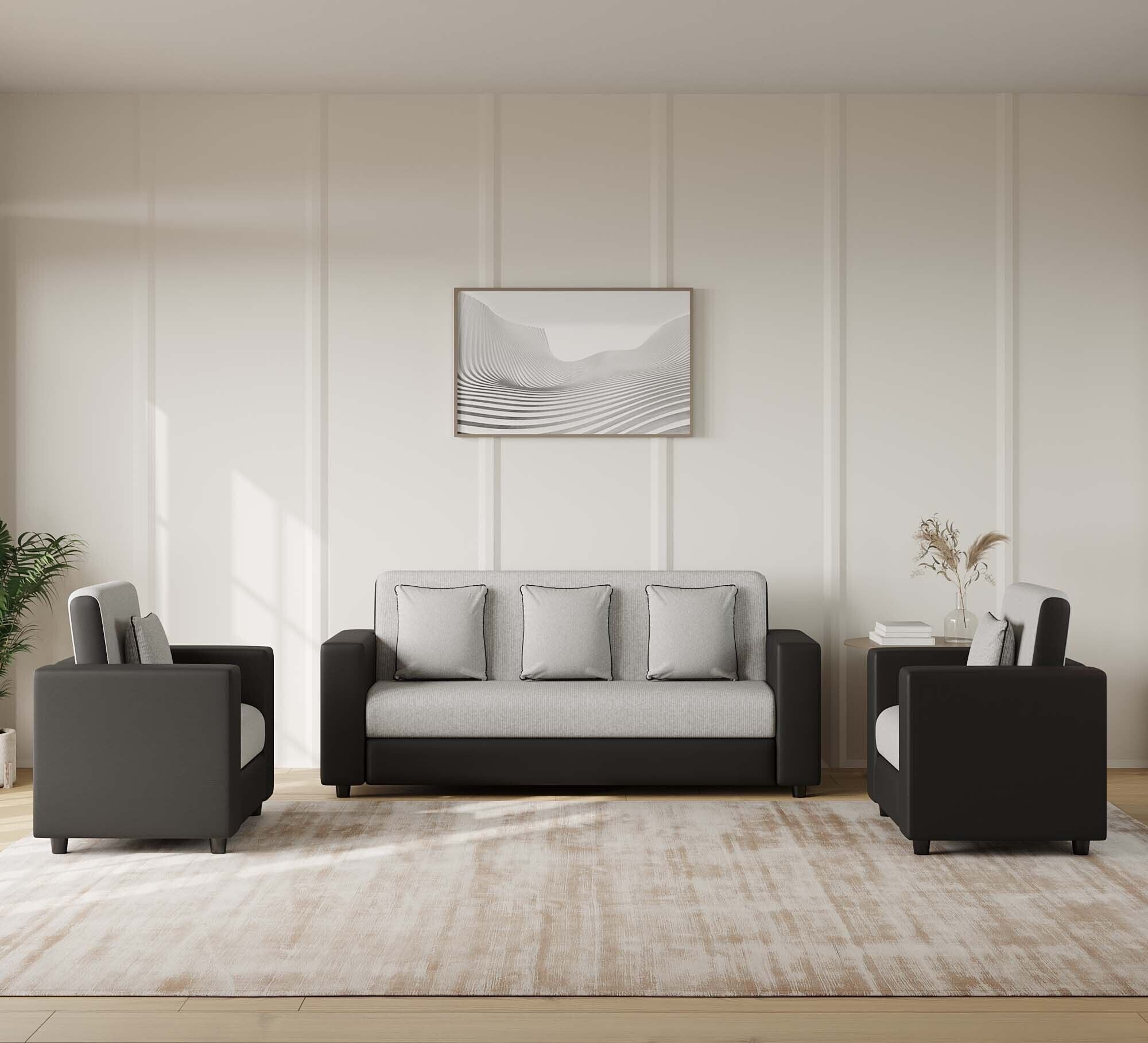 RECLINEX INDIA 3 + 1 + 1 Sofa in Cream Brown Finish