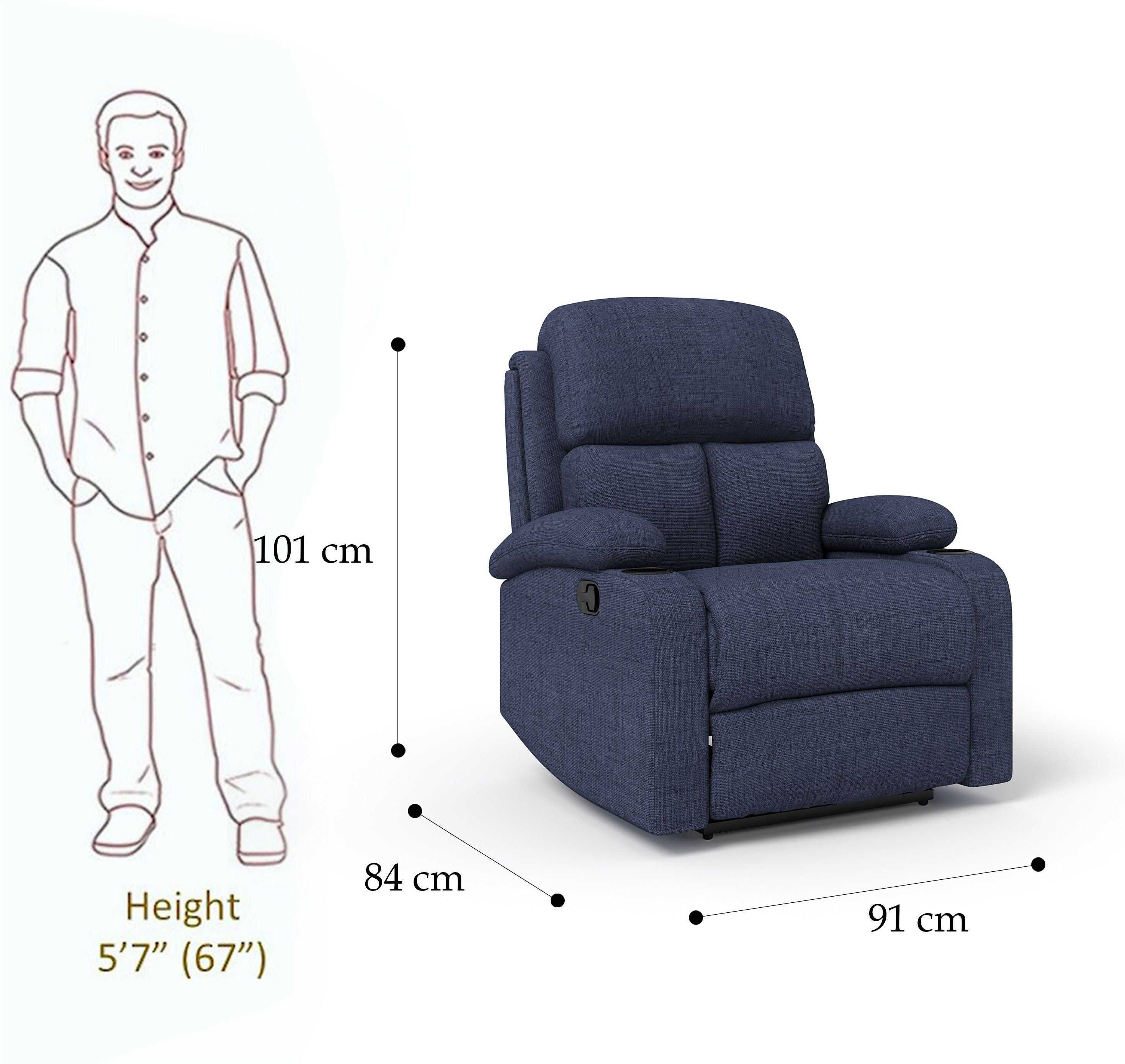 Fabric Manual Recliner (Finish Color - Dark Blue, DIY(Do-It-Yourself))