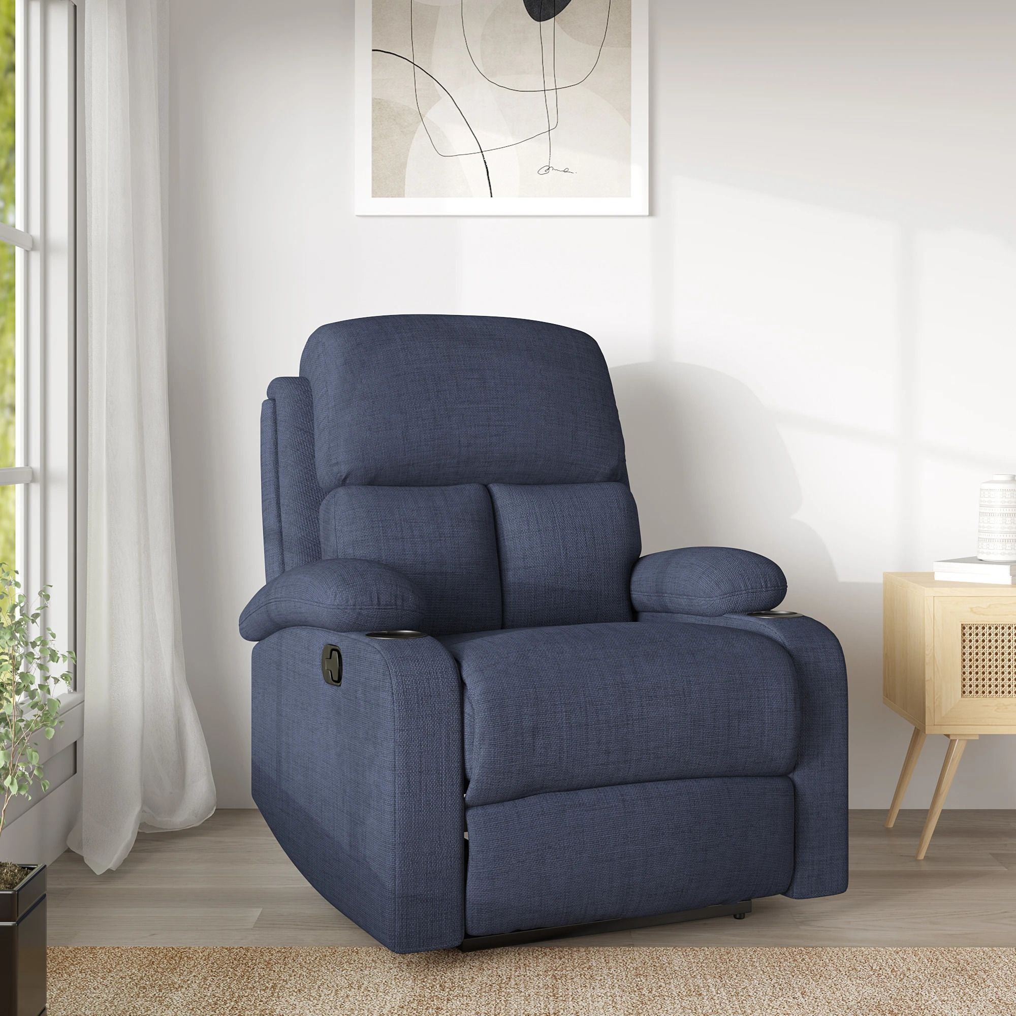 Fabric Manual Recliner (Finish Color - Dark Blue, DIY(Do-It-Yourself))