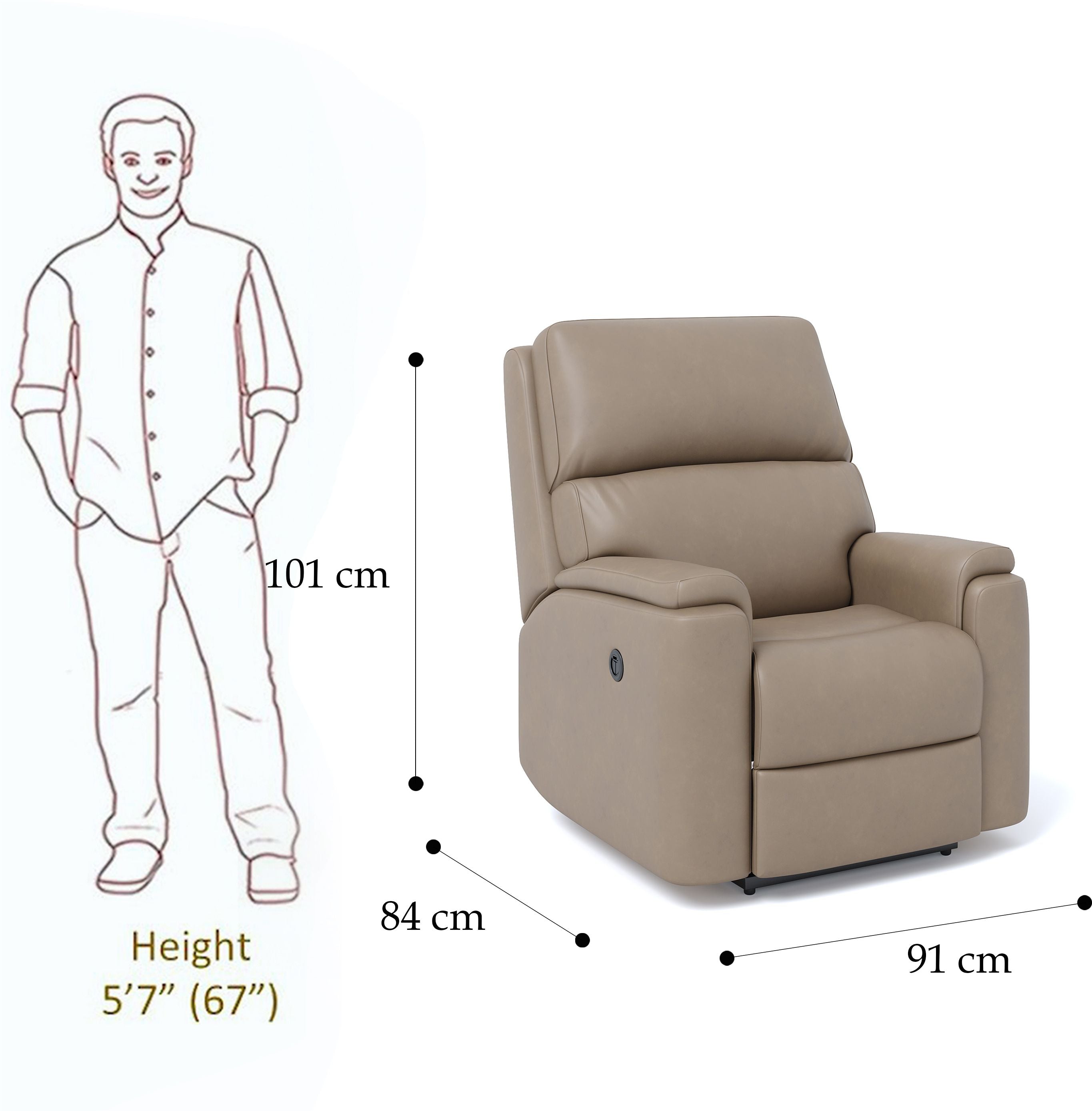 Leatherette Powered Recliner (Finish Color - Cream, DIY(Do-It-Yourself))