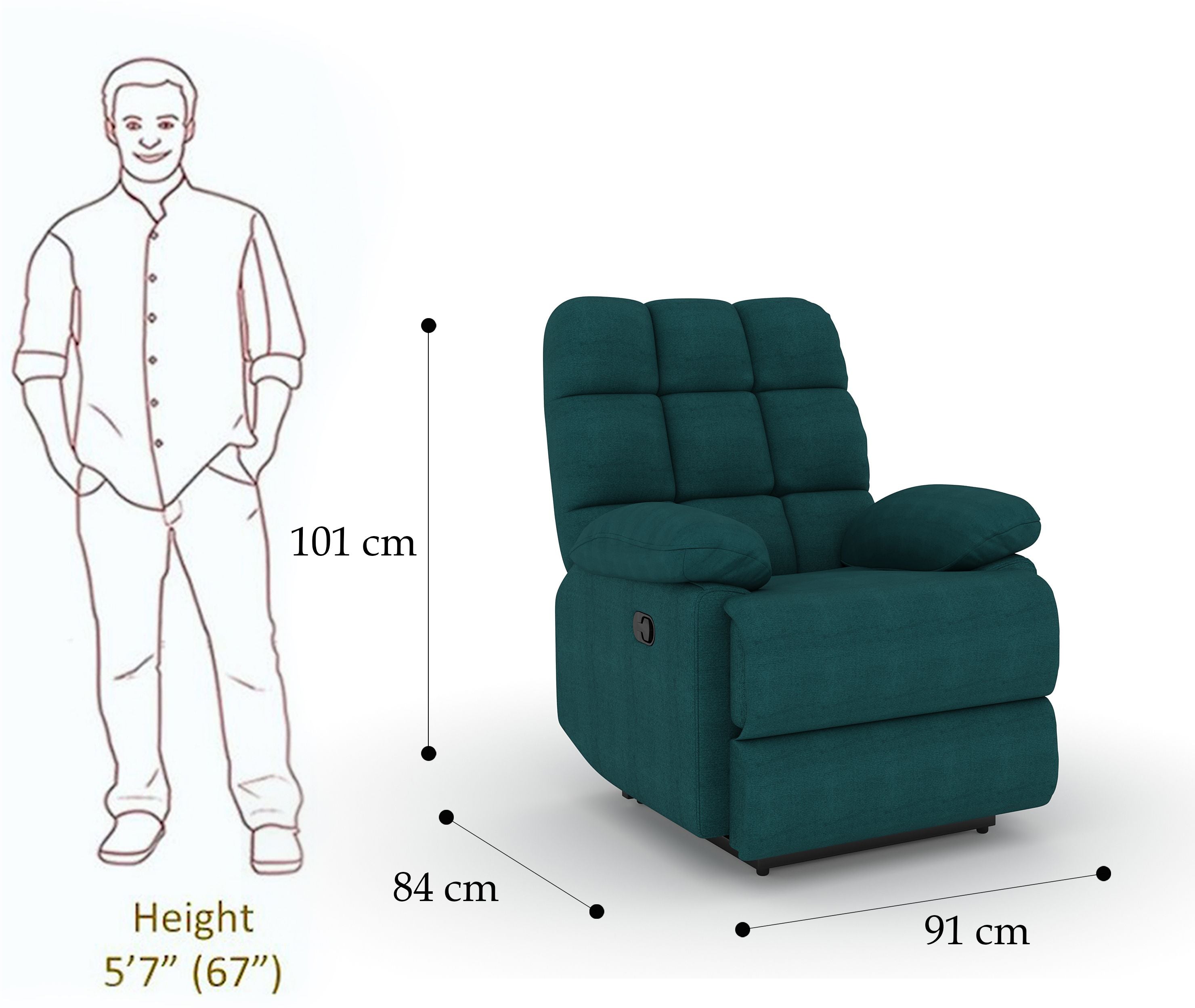 Fabric Manual Recliner (Finish Color - Green, DIY(Do-It-Yourself))