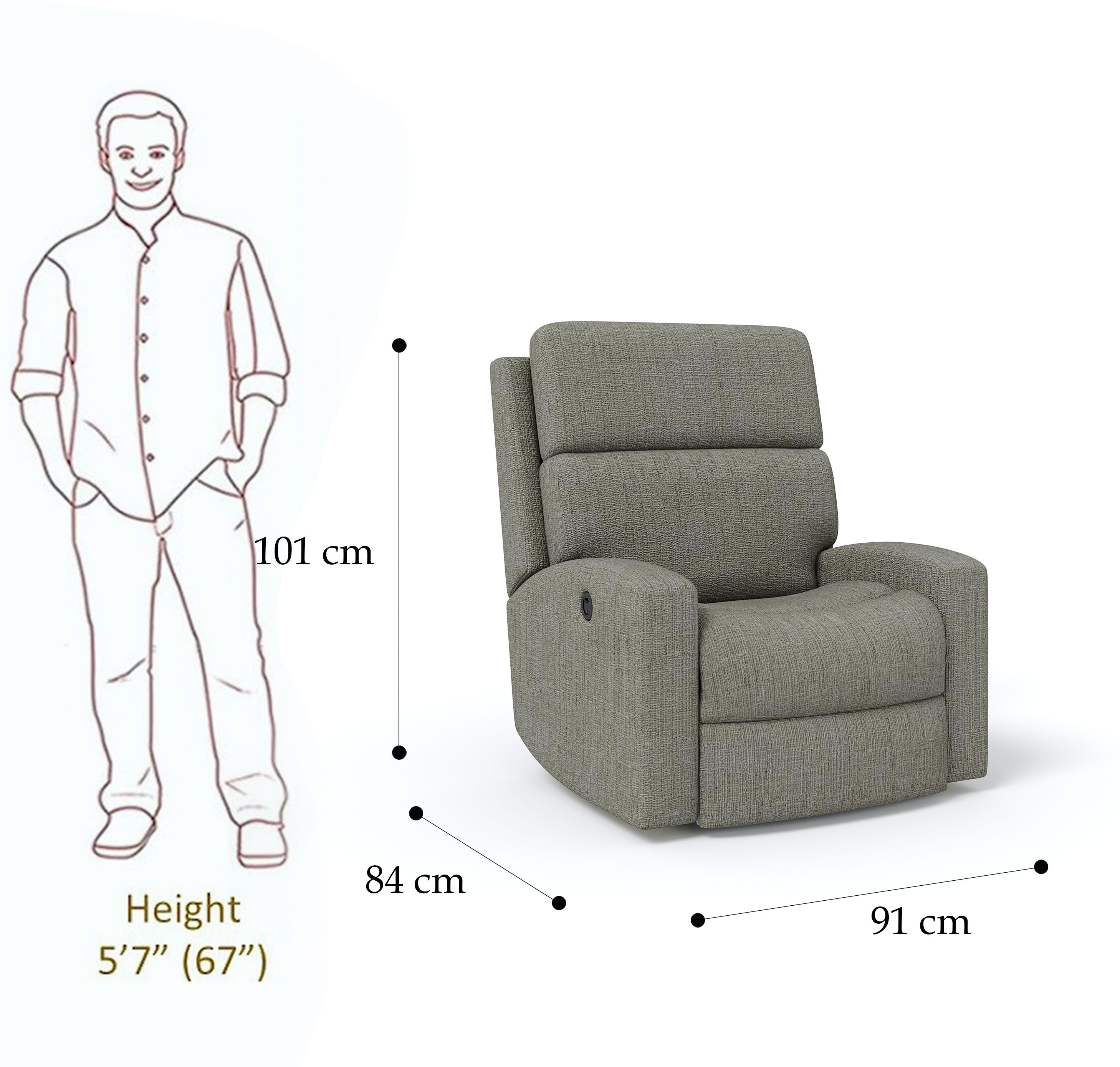 Fabric Powered Recliner (Finish Color - Grey, DIY(Do-It-Yourself))
