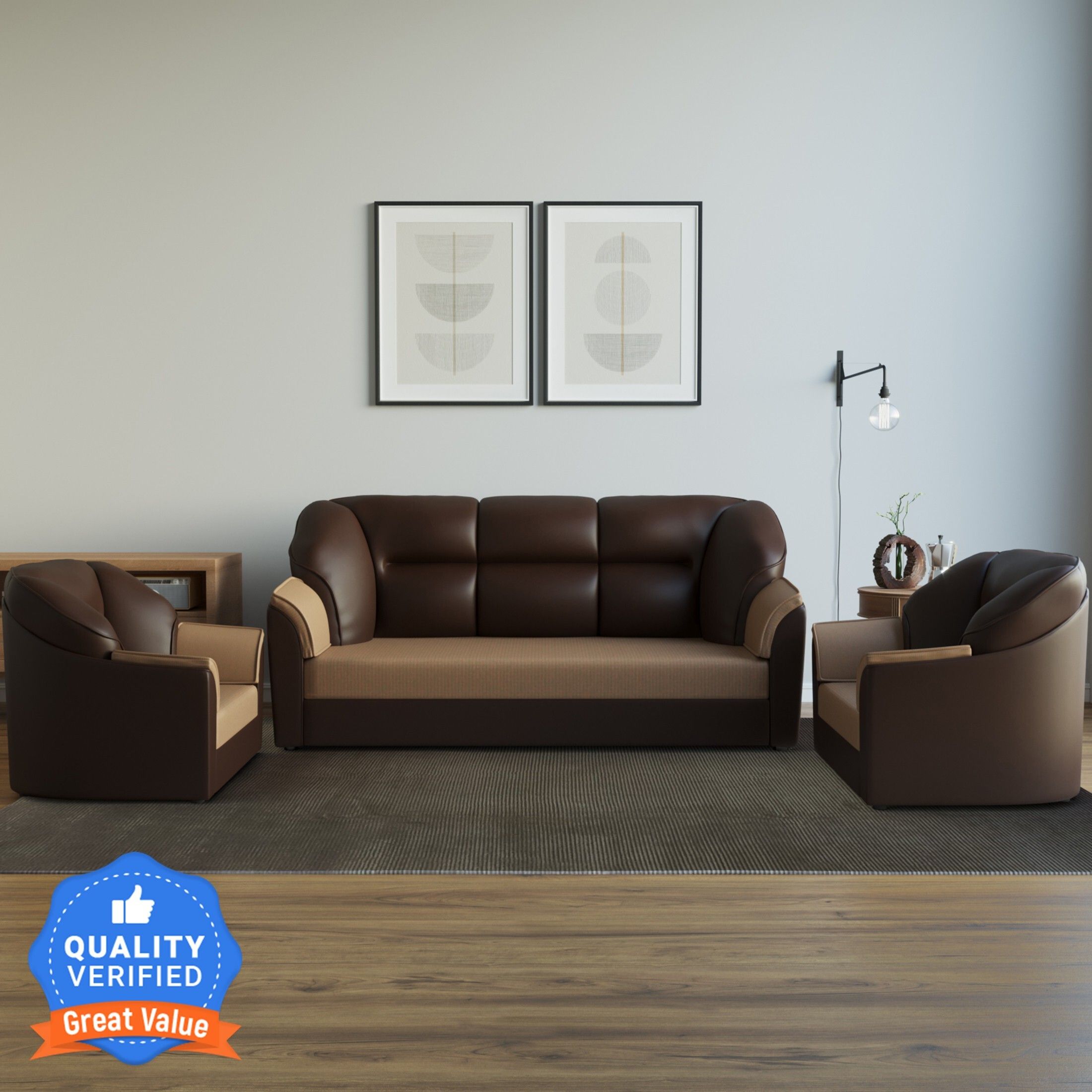 Westido Cream Brown 3 + 1 + 1 Living Room Sofa