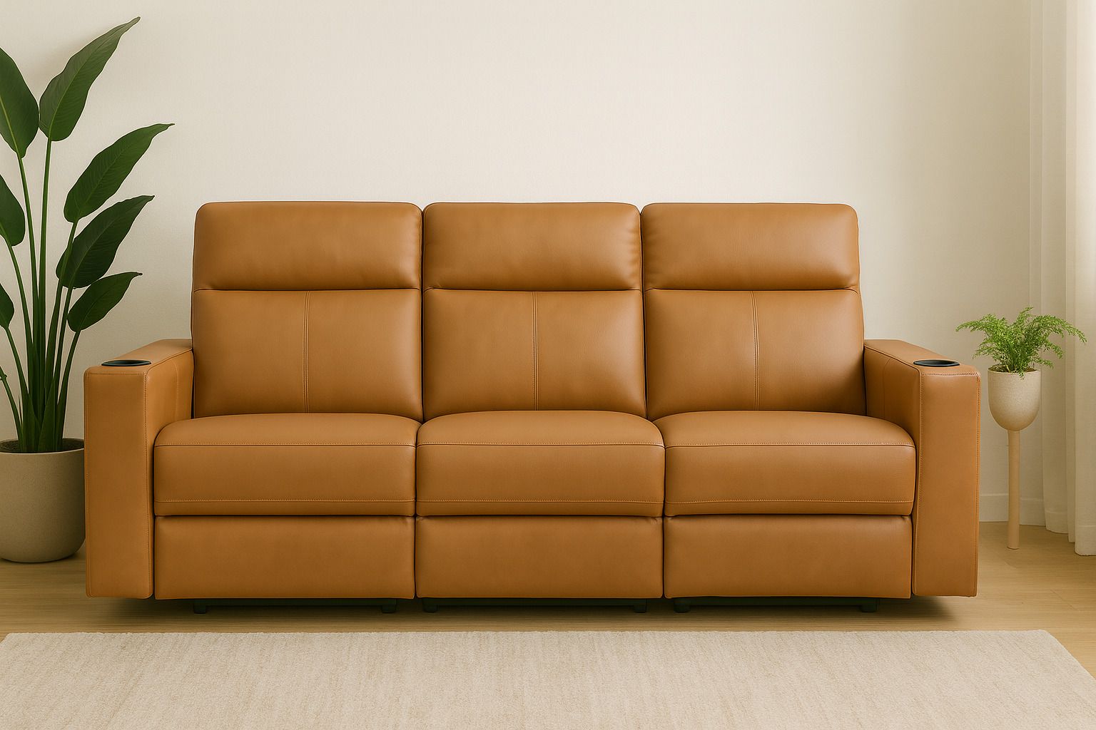 Leatherette Manual Recliner (Finish Color - Light Brown, Knock Down)