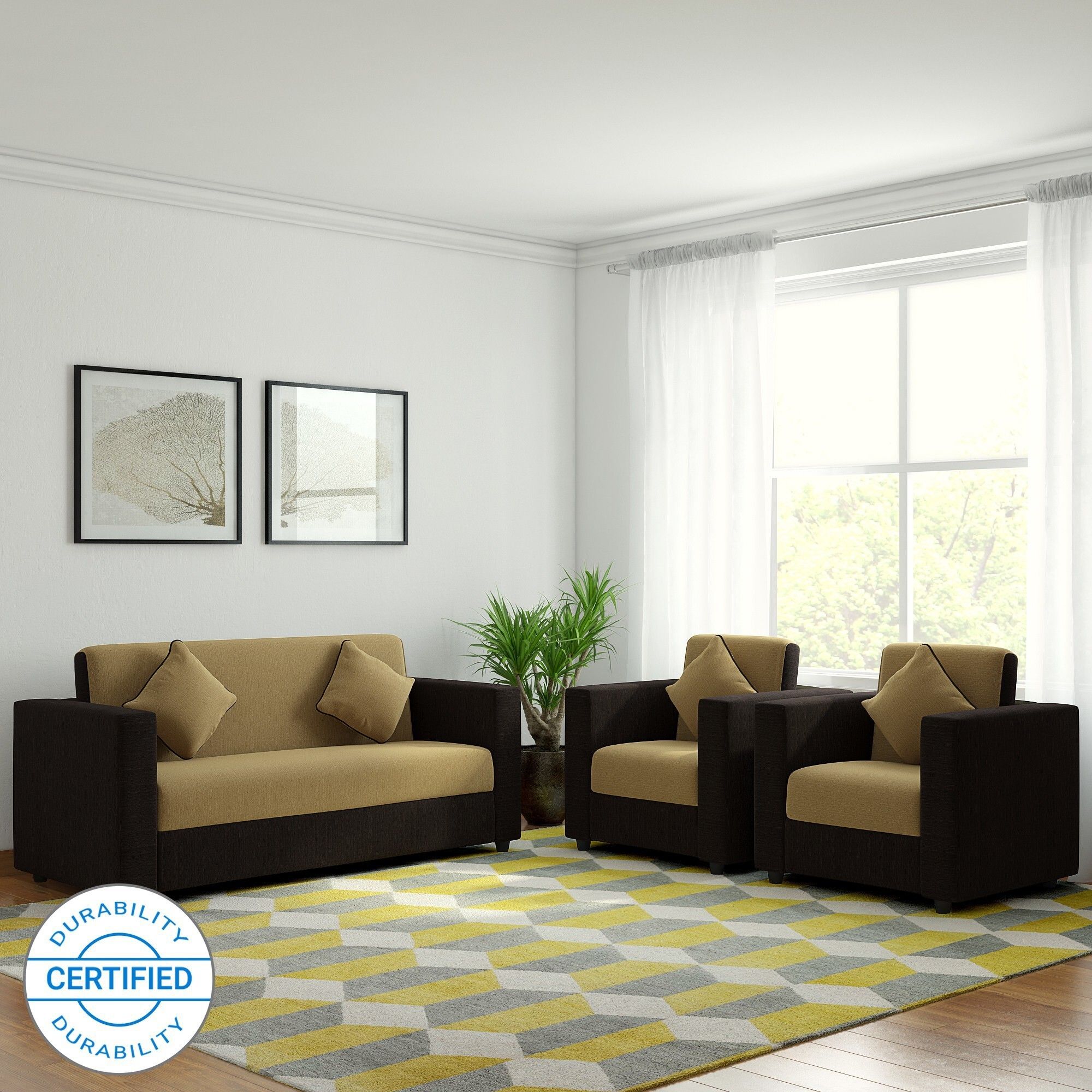Cream Brown Upholstered 3 + 1 + 1 Sofa by Westido