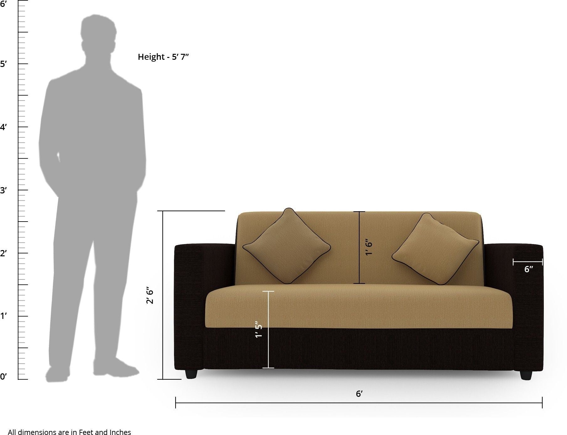 Cream Brown Upholstered 3 + 1 + 1 Sofa by Westido