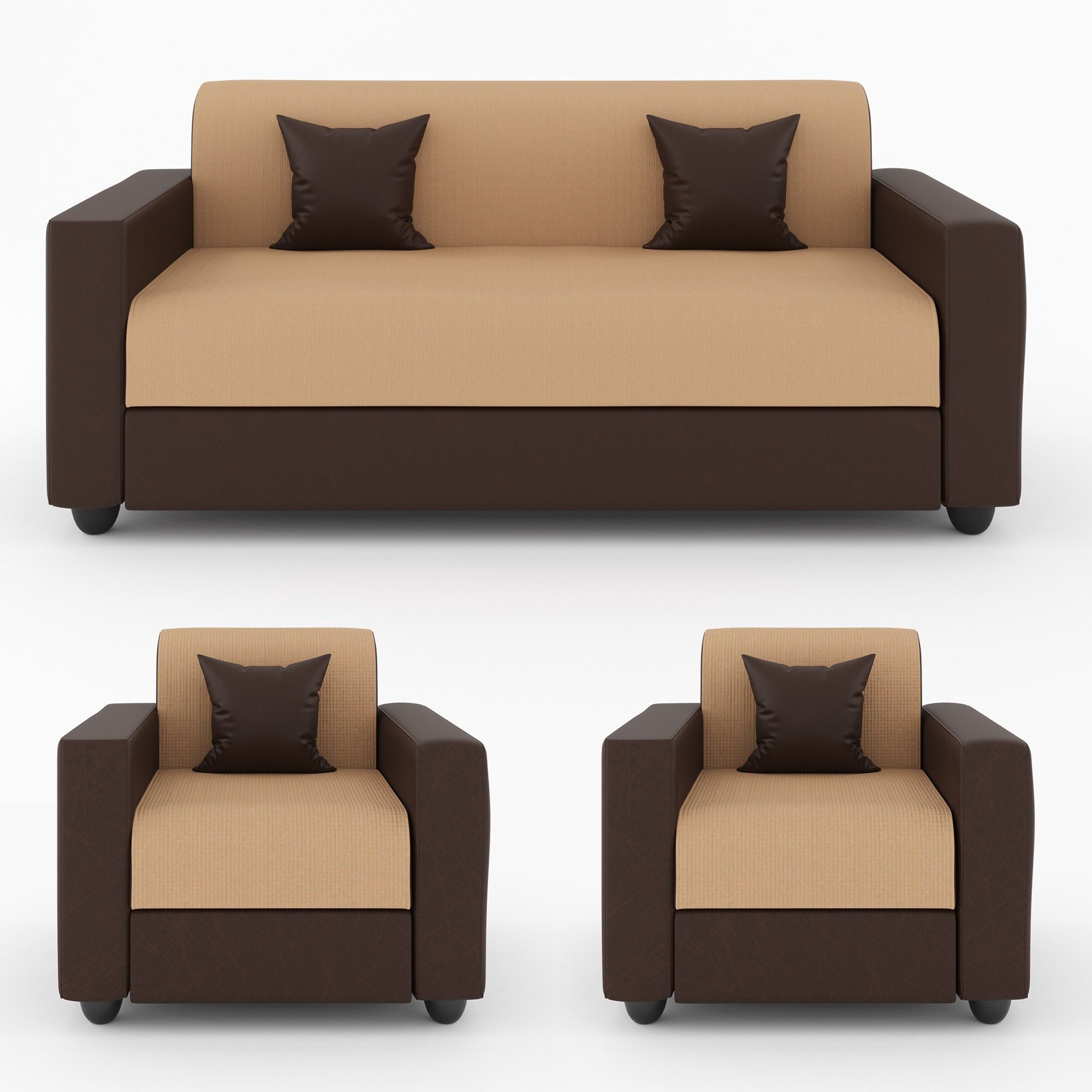 Cream Brown 3 + 1 + 1 Sofa by Westido