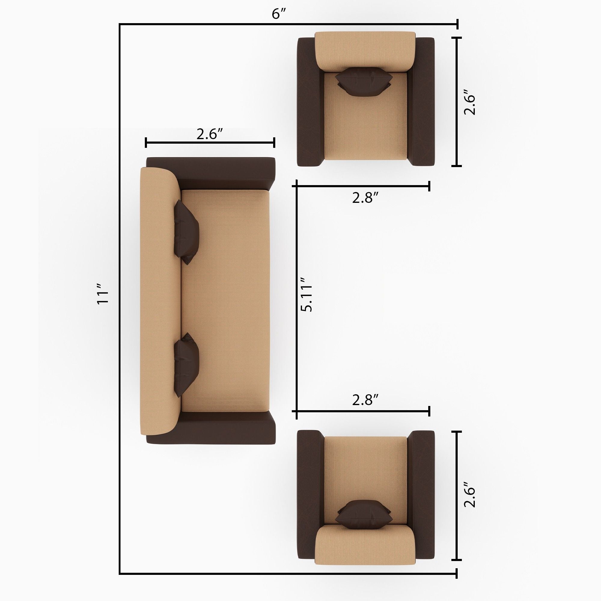 Cream Brown 3 + 1 + 1 Sofa by Westido