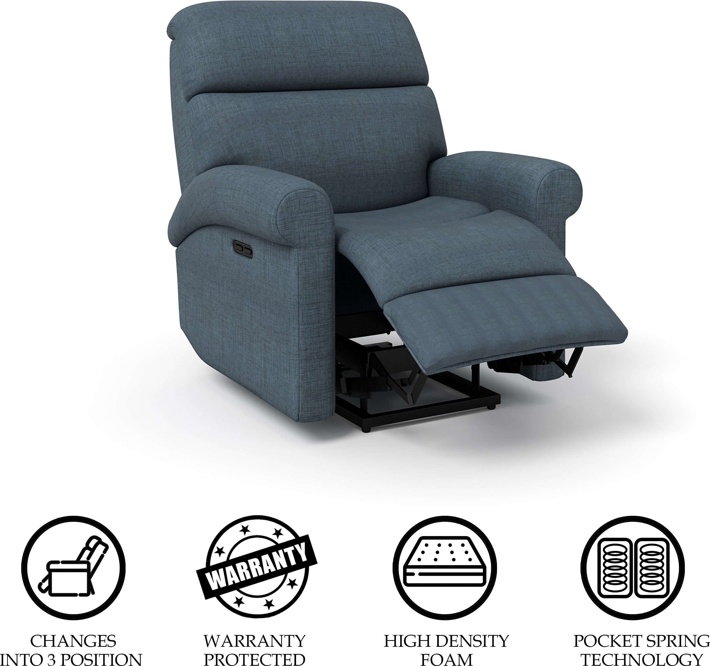 Fabric Powered Recliner (Finish Color - Blue, DIY(Do-It-Yourself))