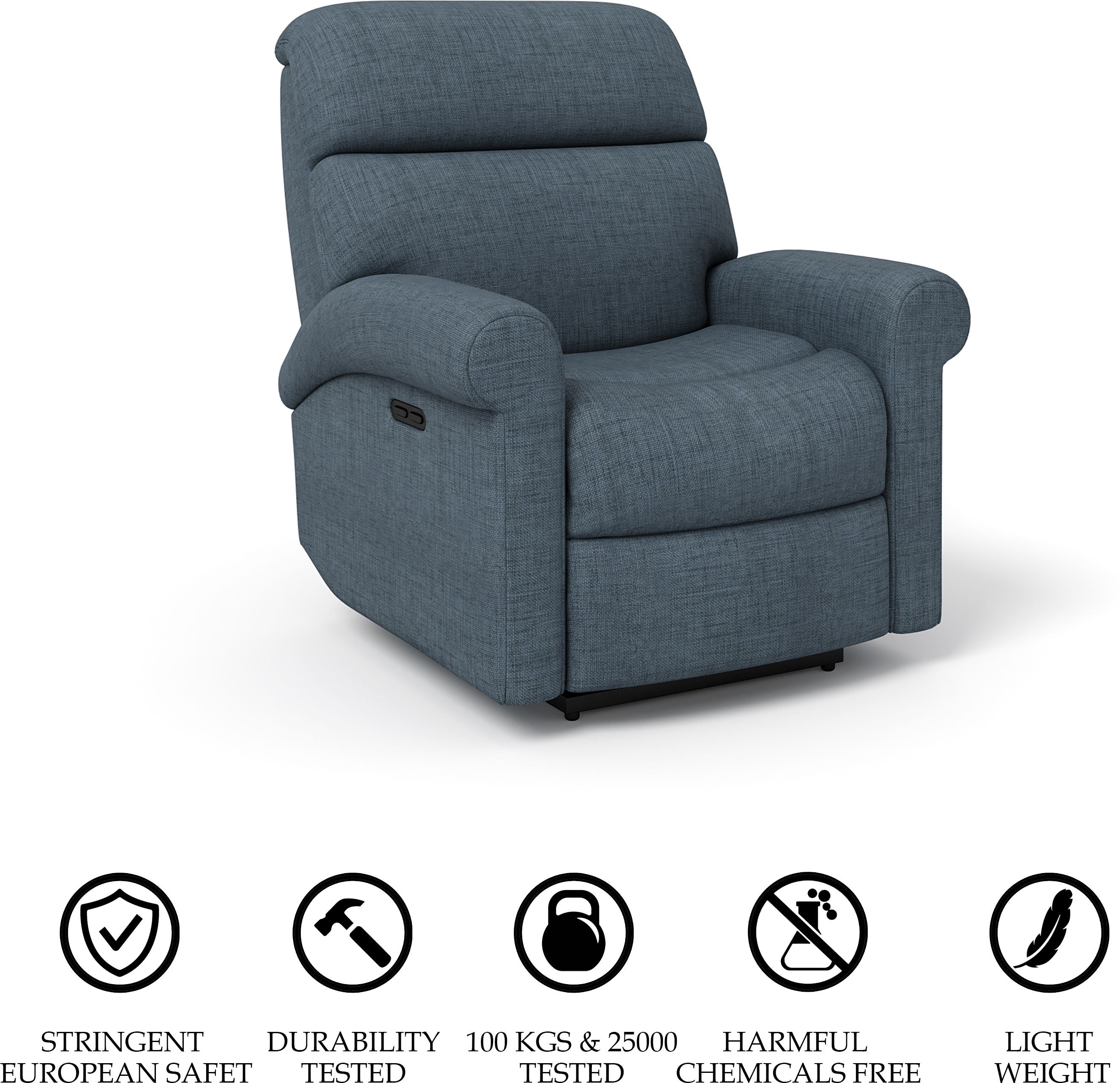 Fabric Powered Recliner (Finish Color - Blue, DIY(Do-It-Yourself))