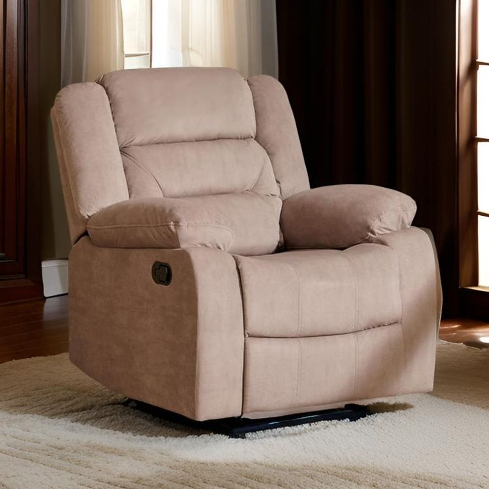 Fabric Manual Recliner (Finish Color - Cream, Pre-assembled)
