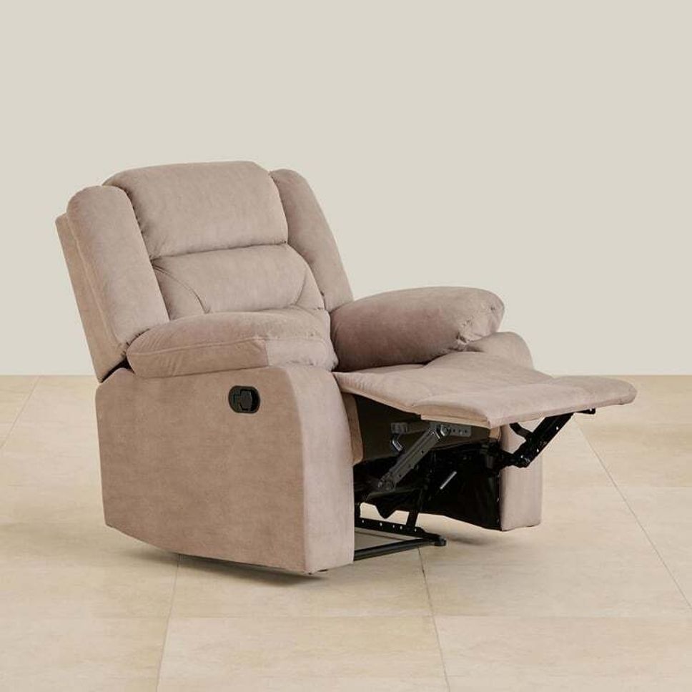 Fabric Manual Recliner (Finish Color - Cream, Pre-assembled)
