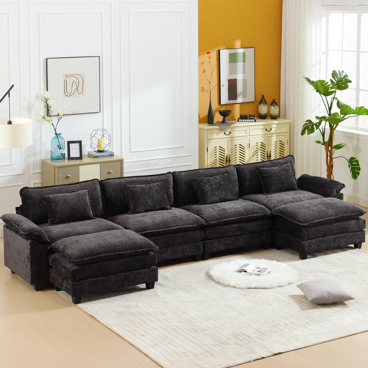 Adonia 154" Oversized U Shaped Sectional Sofa, Comfy Cloud Couch Deep Sectional Sofa with Ottomans for Living Room