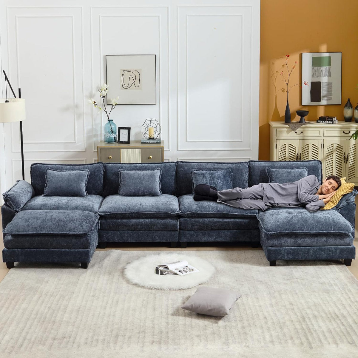 Adonia 154" Oversized U Shaped Sectional Sofa, Comfy Cloud Couch Deep Sectional Sofa with Ottomans for Living Room