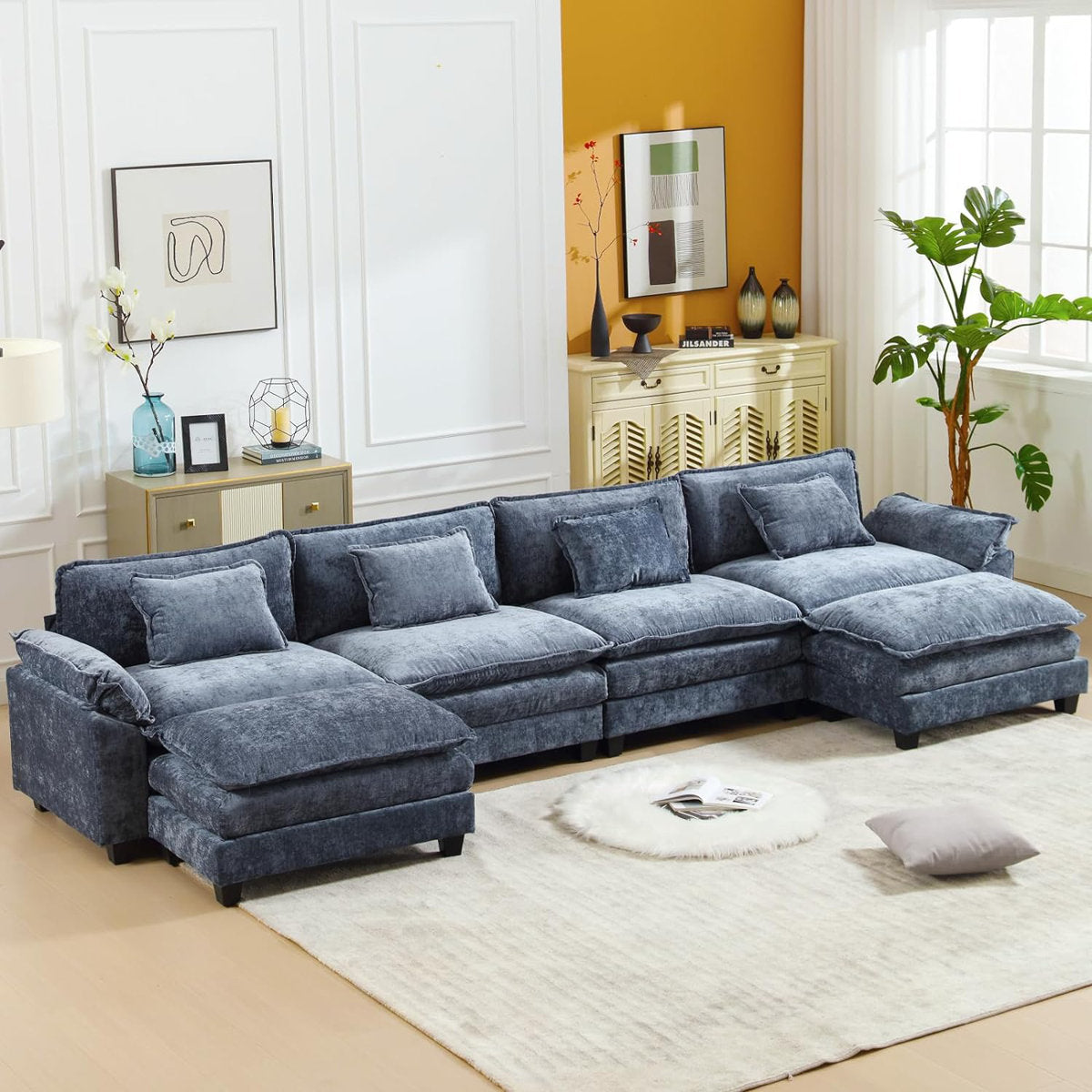 Adonia 154" Oversized U Shaped Sectional Sofa, Comfy Cloud Couch Deep Sectional Sofa with Ottomans for Living Room