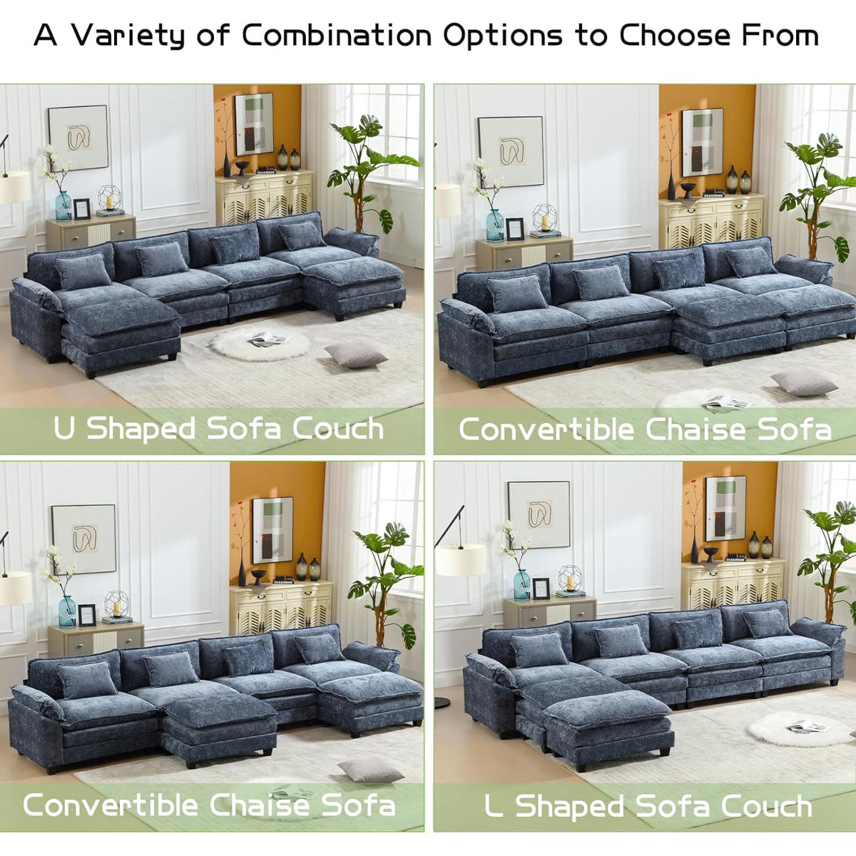 Adonia 154" Oversized U Shaped Sectional Sofa, Comfy Cloud Couch Deep Sectional Sofa with Ottomans for Living Room