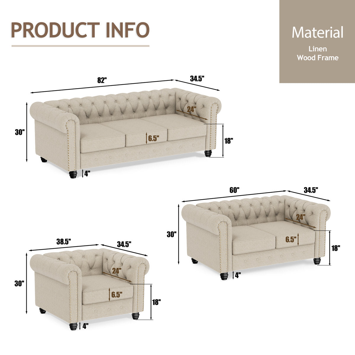 Agisilaos 3 - Piece Living Room Set