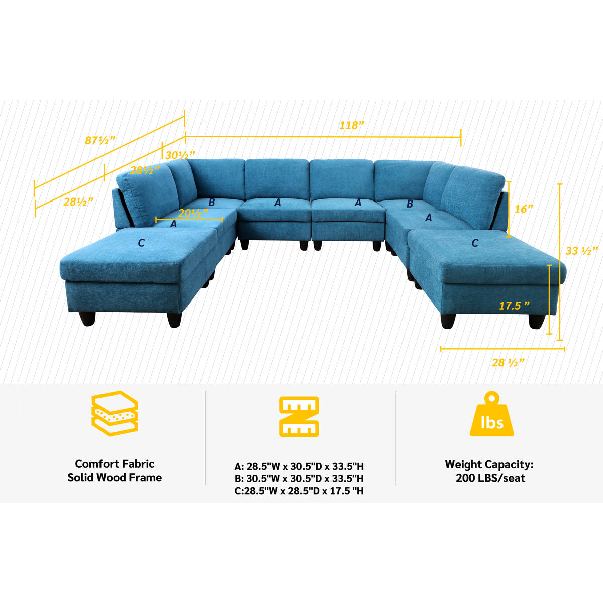 Airica 8 - Piece Corduroy Sectional